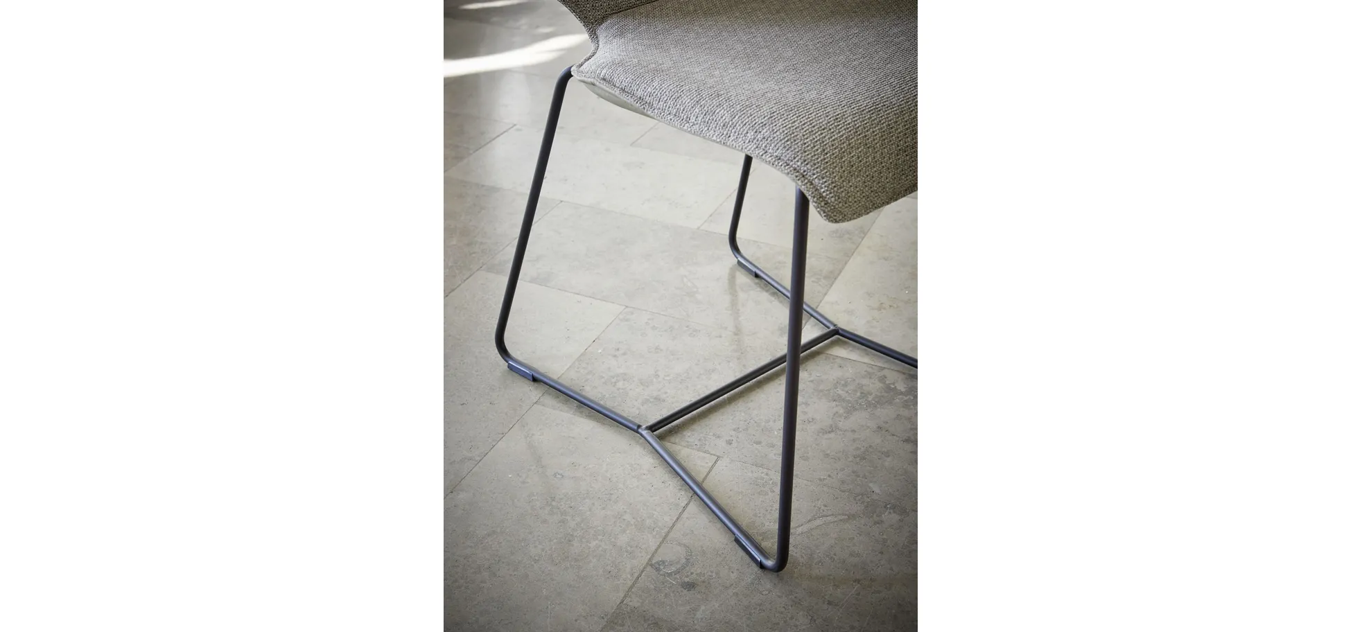 Stuhl Penthouse - Stoff, Hellgrau, Leder, Steingrau, Kufen, Anthrazit