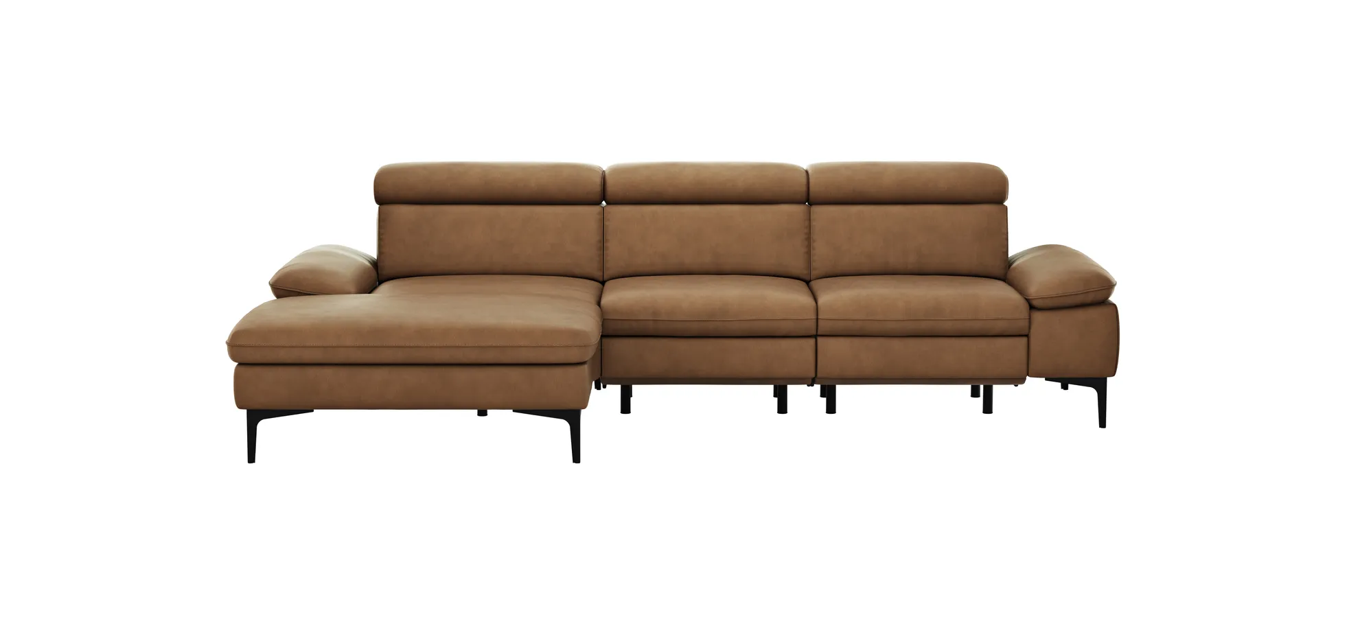 Ecksofa Felipa - Longchair links mit 2,5-Sitzer inkl. Armlehne verstellbar und Rückenlehne/Sitztiefe verstellbar (motorisch), Leder, Cognac 105115