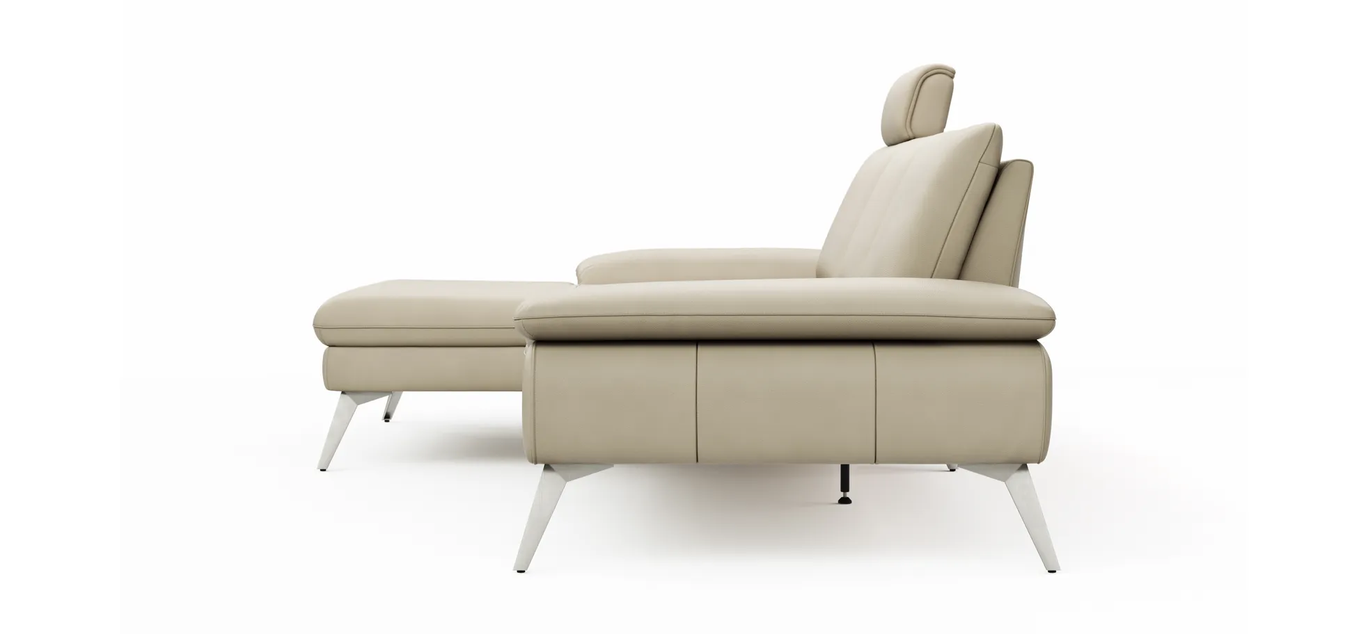 Ecksofa Collina - Longchair links, 2,5-Sitzer, inklusive Kopfstütze, Leder, Ecru