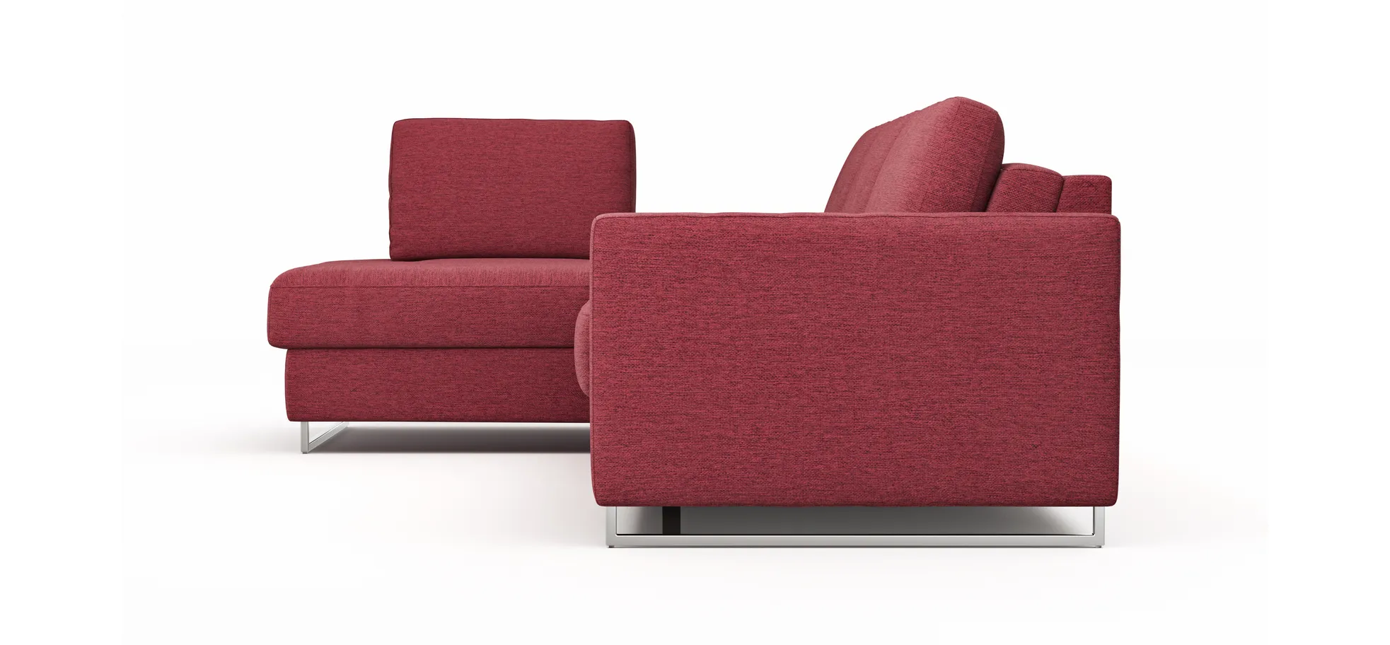 Ecksofa Nuoro - Longchair links mit 2-Sitzer inkl. Schlaffunktion und Bettkasten, Stoff, Rubin