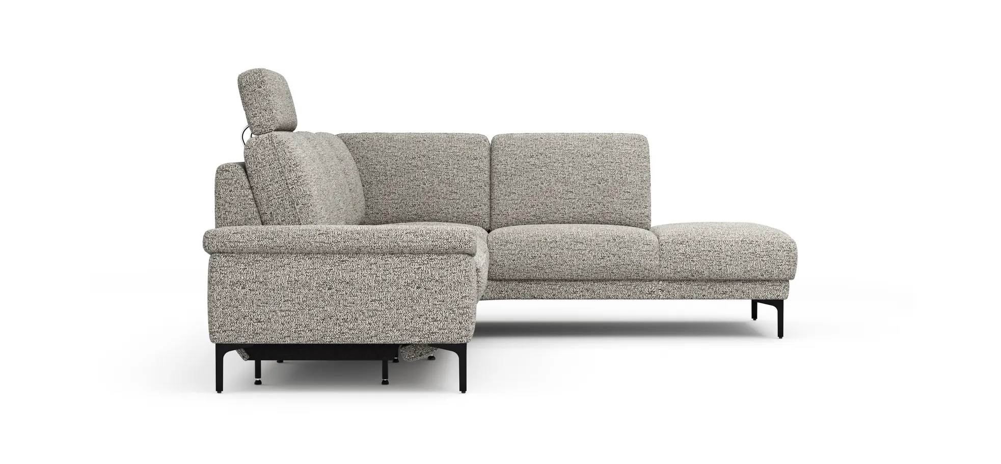 Ecksofa Matero - 2-Sitzer mit Ecke rechts inkl. Relaxfunktion motorisch und Sitzvorzug, Stoff, Graubeige