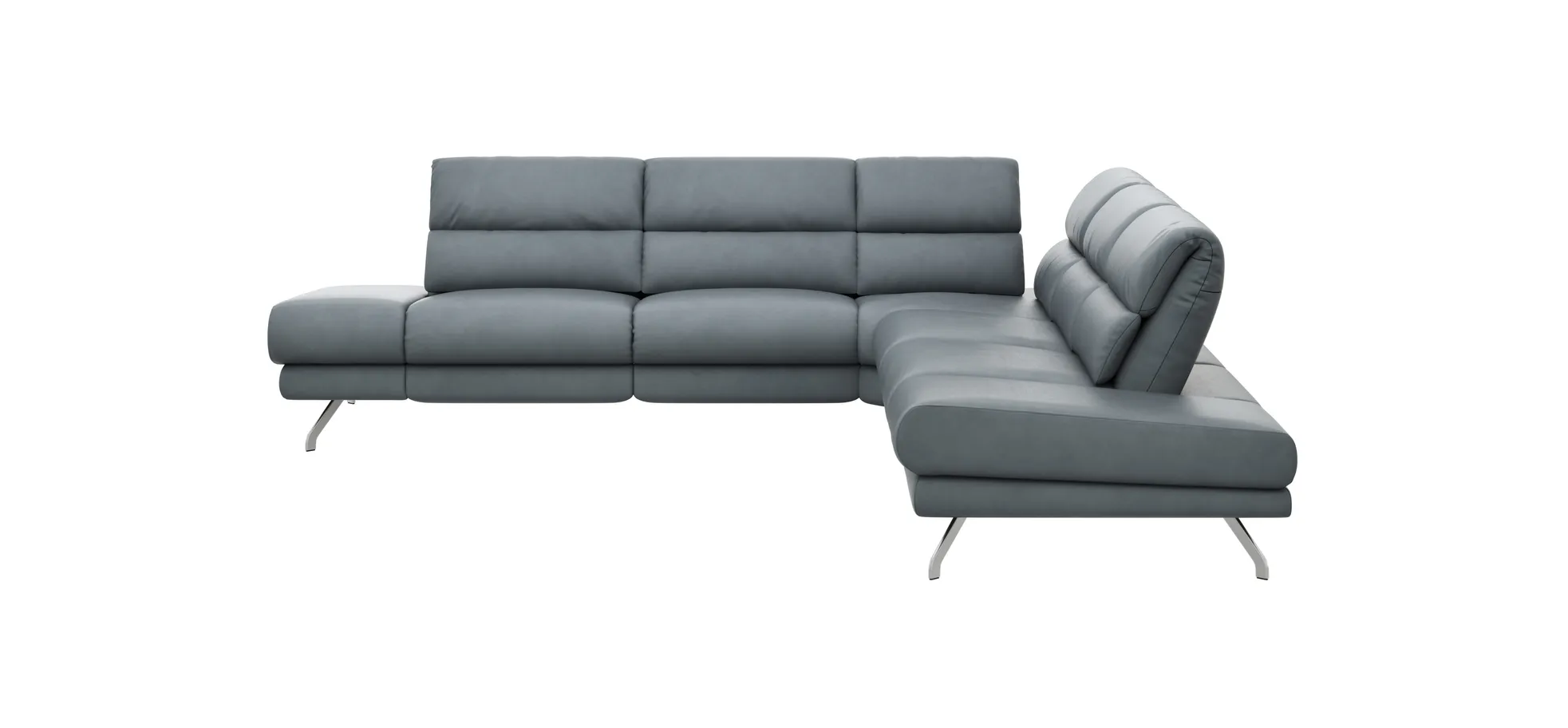 Ecksofa San Fernando ? Ecke links mit 2-Sitzer, Armlehne verstellbar, Rückenlehne/Sitztiefe verstellbar,  Leder, Eisengrau