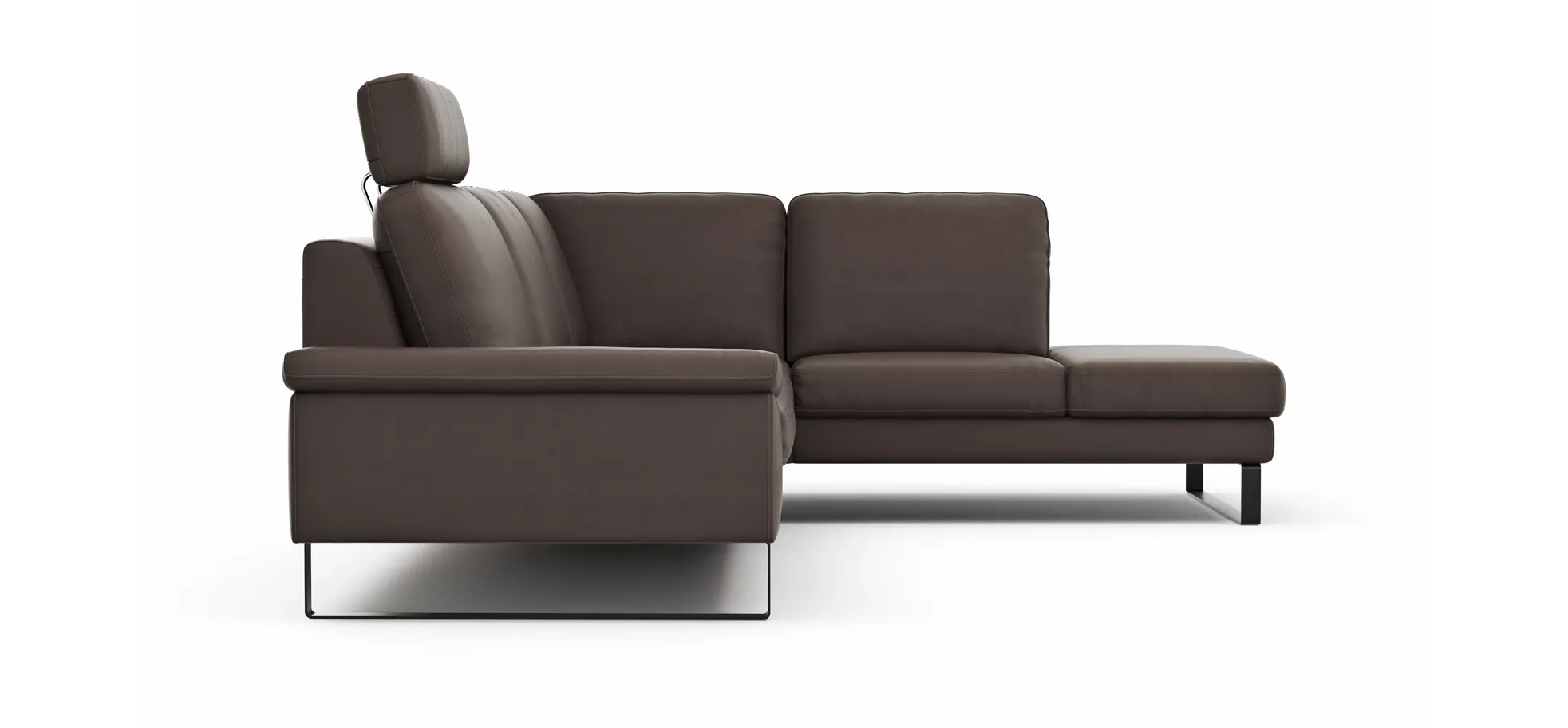 Ecksofa Enna - 3-Sitzer mit Ecke rechts, Leder Mocca