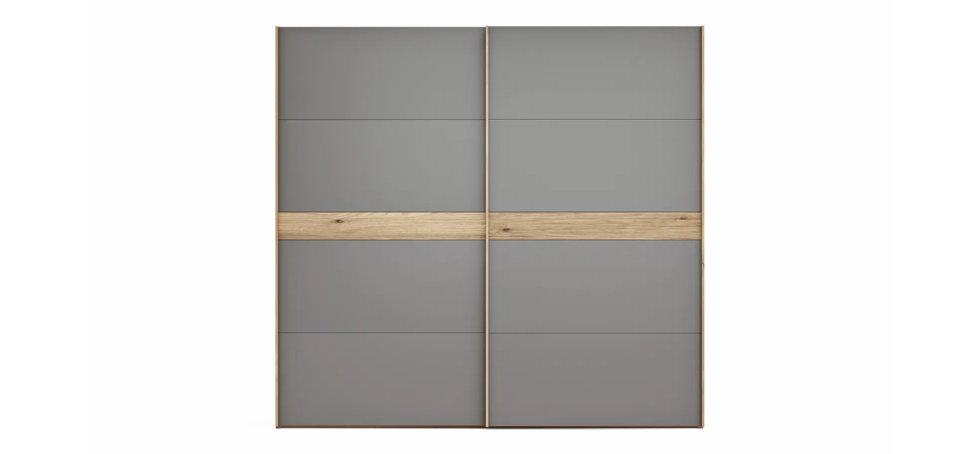 Schwebetürenschrank Viana - B ca. 241 cm, Lack, Steingrau, Riffholz, Balkeneiche