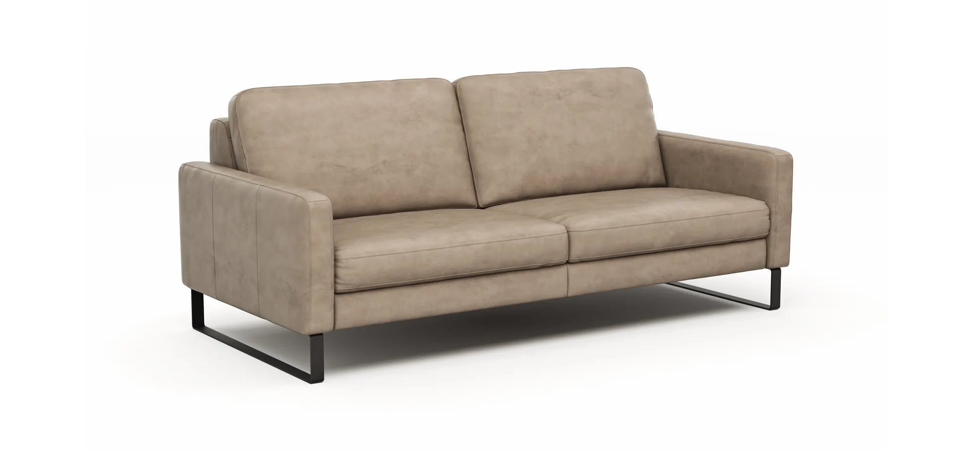Sofa Enna - 3,5-Sitzer, Armlehne A, Leder, Taupe, Kufe, Schwarz