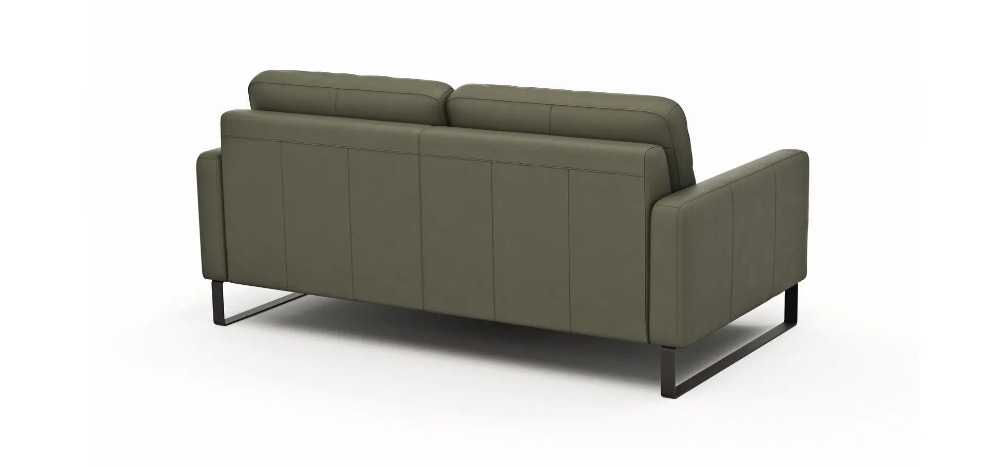 Sofa Enna - 3-Sitzer, Armlehne A, Leder, Olive, Kufe, Schwarz