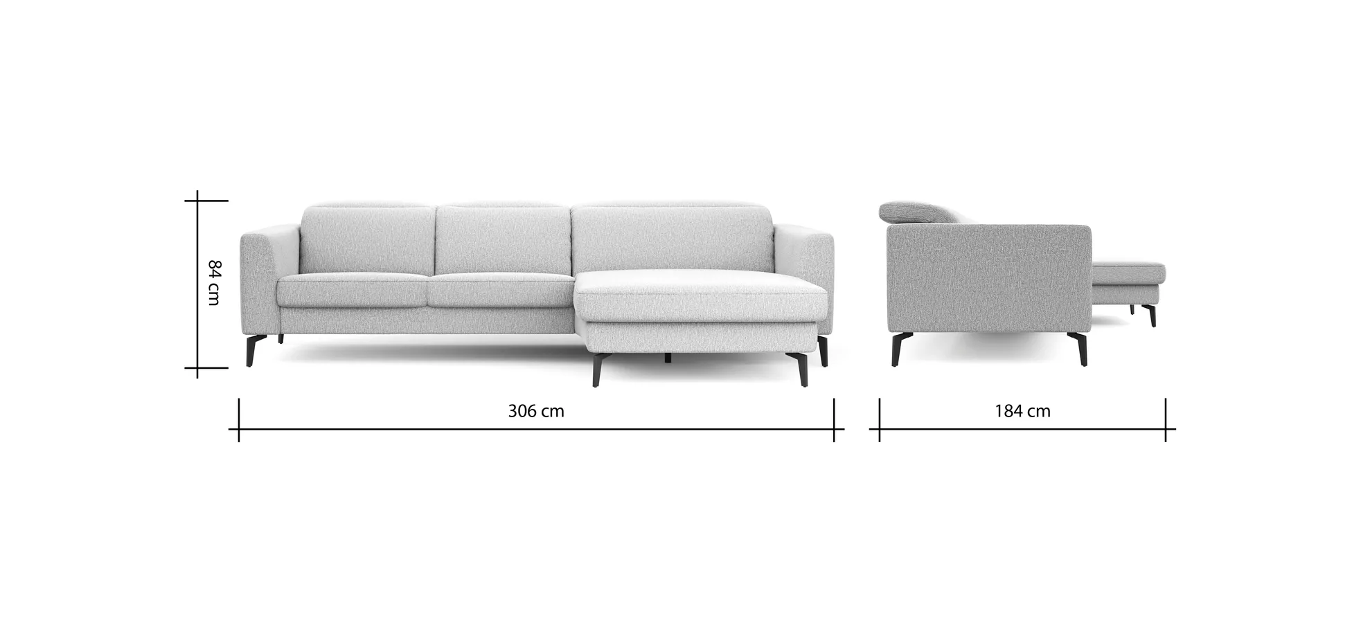 Ecksofa Rafaela 2.0 - 2,5-Sitzer mit Longchair rechts inkl. Kopfteilverstellung, Stoff, Champagner
