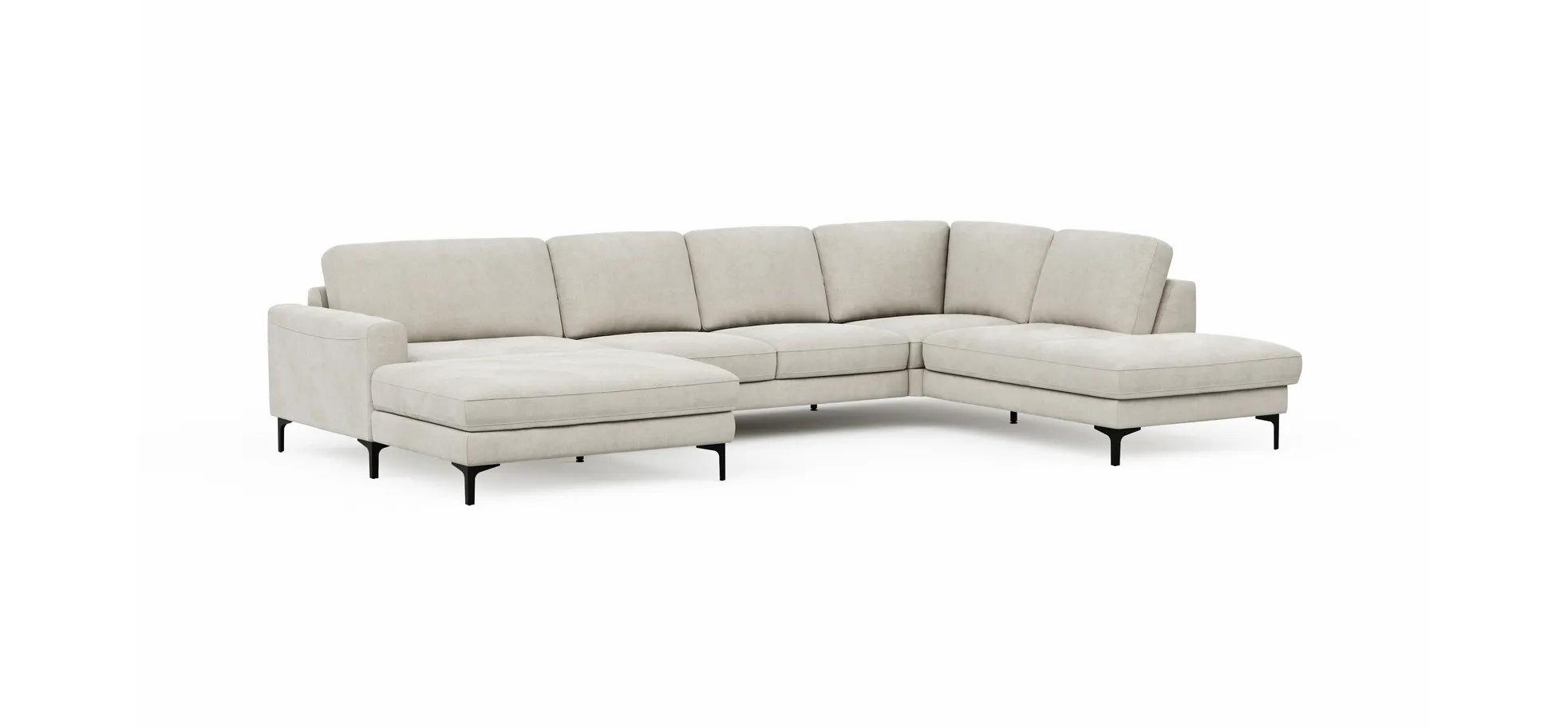 Wohnlandschaft Oviedo - Longchair links mit 2-Sitzer und Ecke rechts, Stoff, Natur