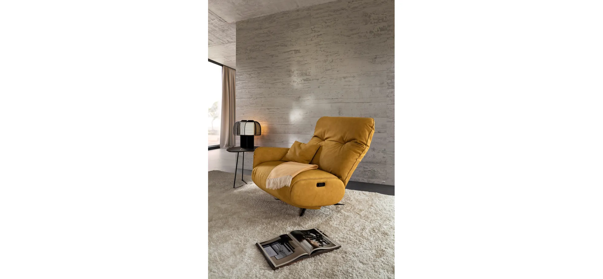 Loungesessel Lovere - Leder, Curry, Armlehne links