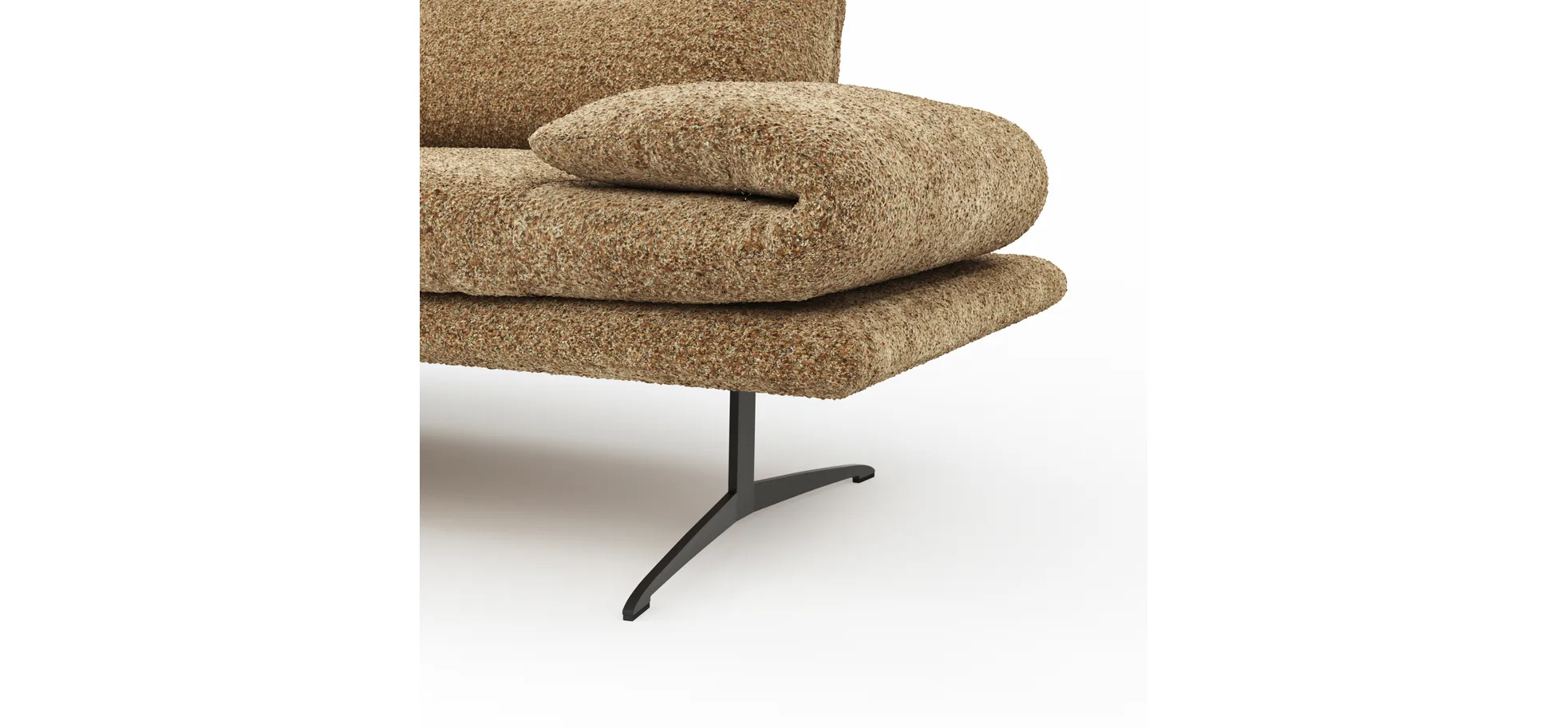 Ecksofa Lucero 2.0 - Longchair mit 2-Sitzer rechts inkl. Sitztiefenverstellung, Drehsitz und Sitztiefe verstellbar, Stoff, Cognac