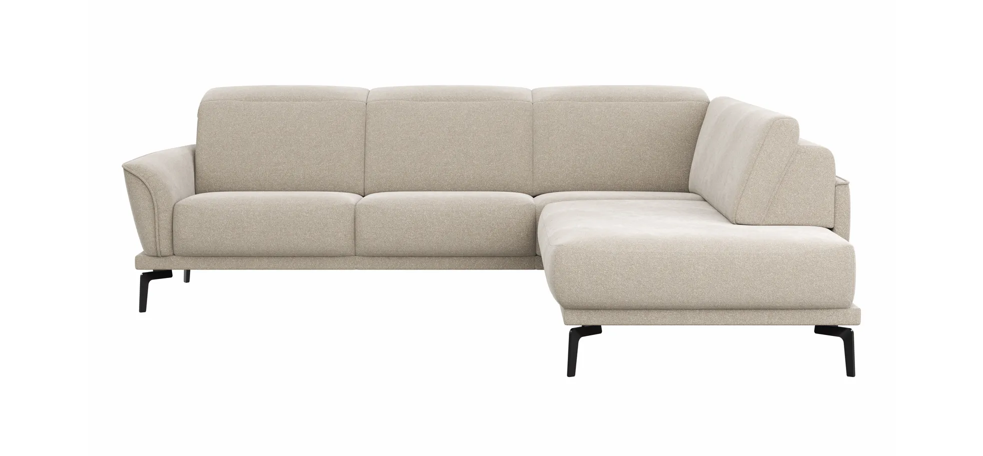 Ecksofa Amadena - 2-Sitzer mit Ecke rechts inkl. Kopfteilverstellung und Sitzvorzug, Stoff, Creme 145956