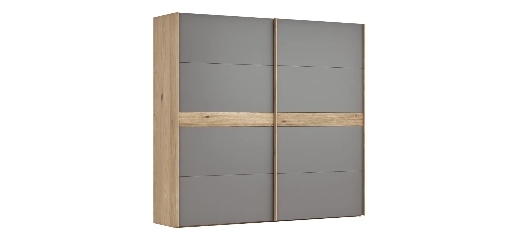 Schwebetürenschrank Viana - B ca. 241 cm, Lack, Steingrau, Riffholz, Balkeneiche 120138