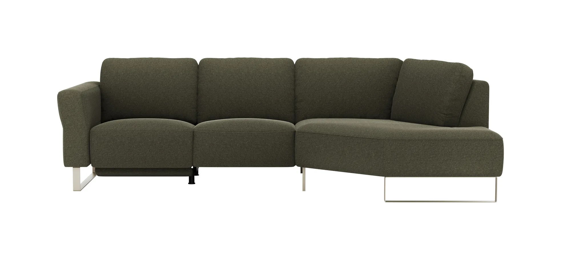 Ecksofa Leona - 2,5-Sitzer mit Ecke rechts inkl. Relaxfunktion motorisch, Stoff, Braungrün 1291427219