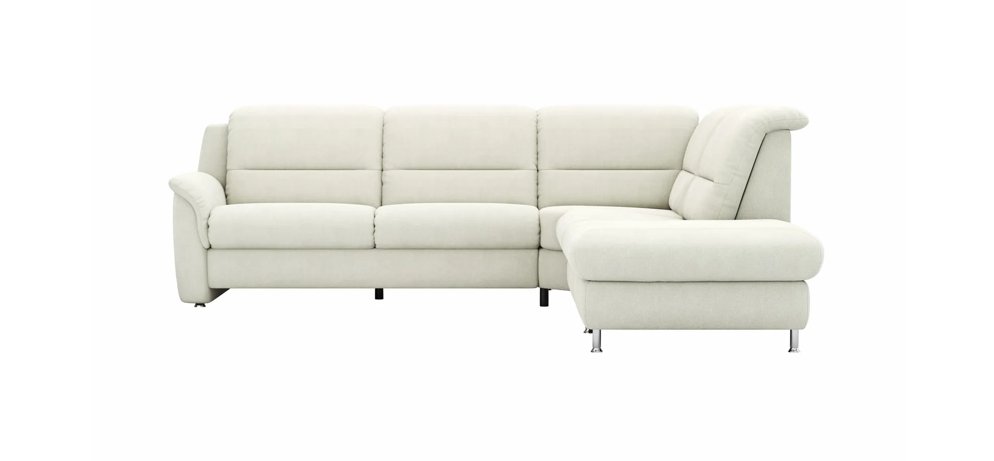 Ecksofa Cornella Plus - 2-Sitzer links mit Ecke und Abschlussteil rechts, Stoff, Creme 135899