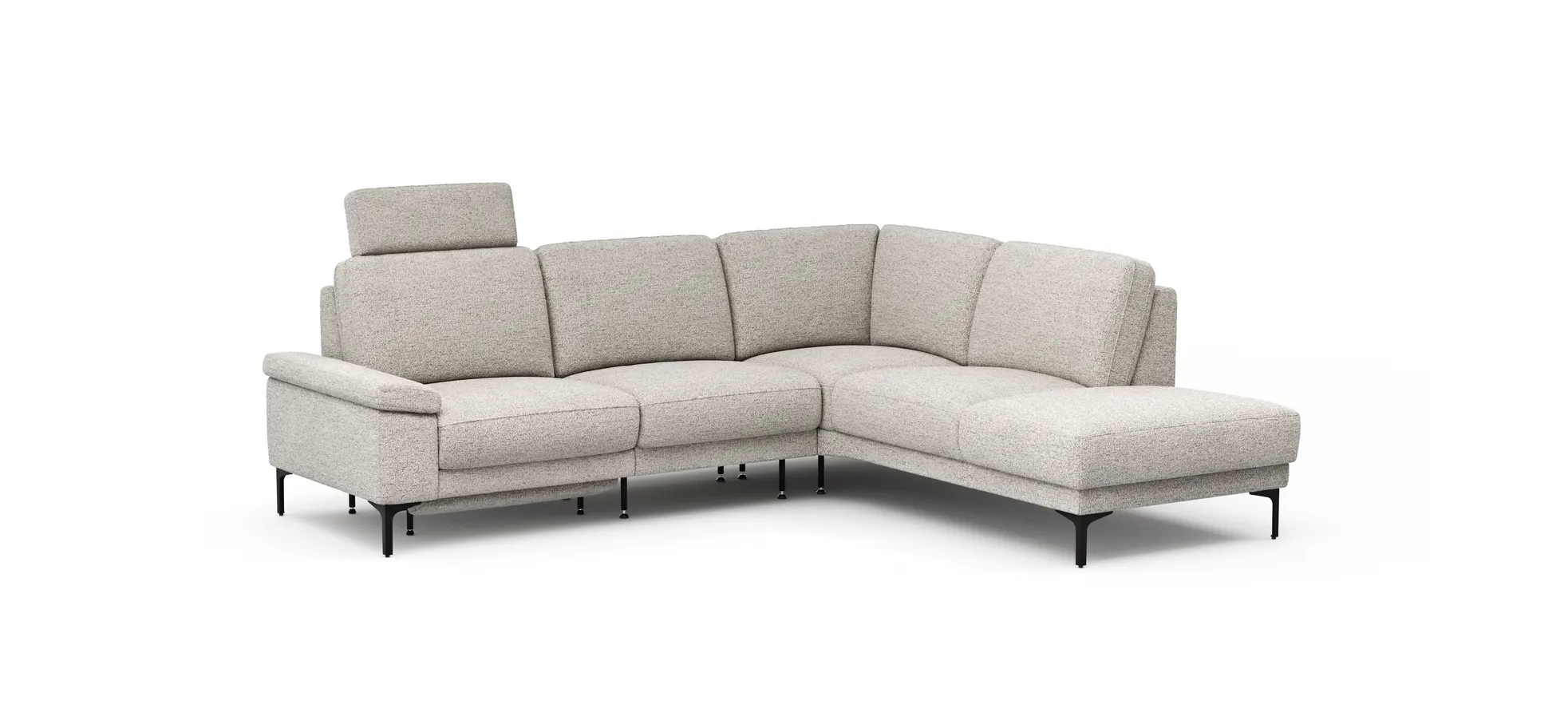 Ecksofa Matero - 2-Sitzer mit Ecke rechts inkl. Relaxfunktion motorisch und Sitzvorzug, Stoff, Hellgrau