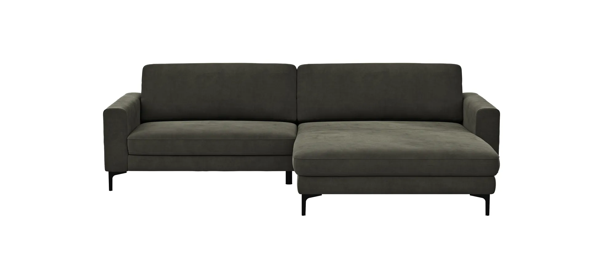 Ecksofa Oviedo - 1,5-Sitzer mit Longchair rechts inkl. Relaxfunktion (motorisch), Stoff, Braungrün 102353