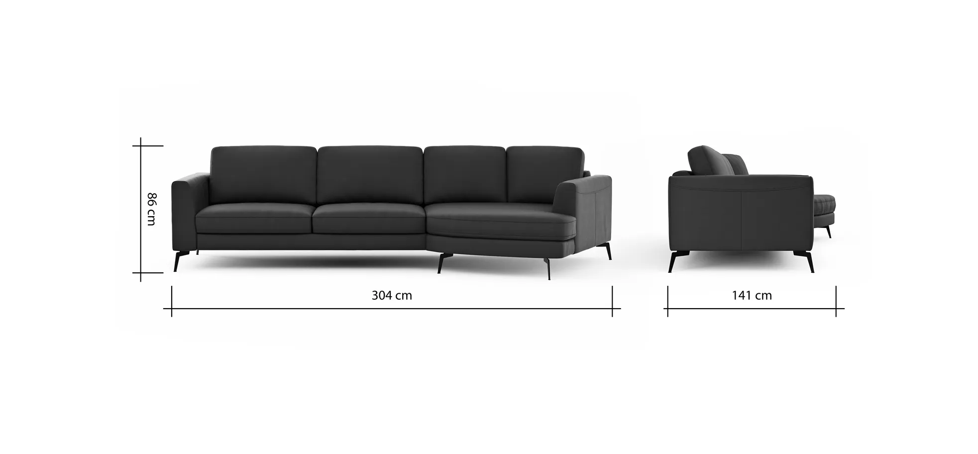 Ecksofa Oviedo - 2-Sitzer mit Ecke rechts, Leder, Dunkelblau