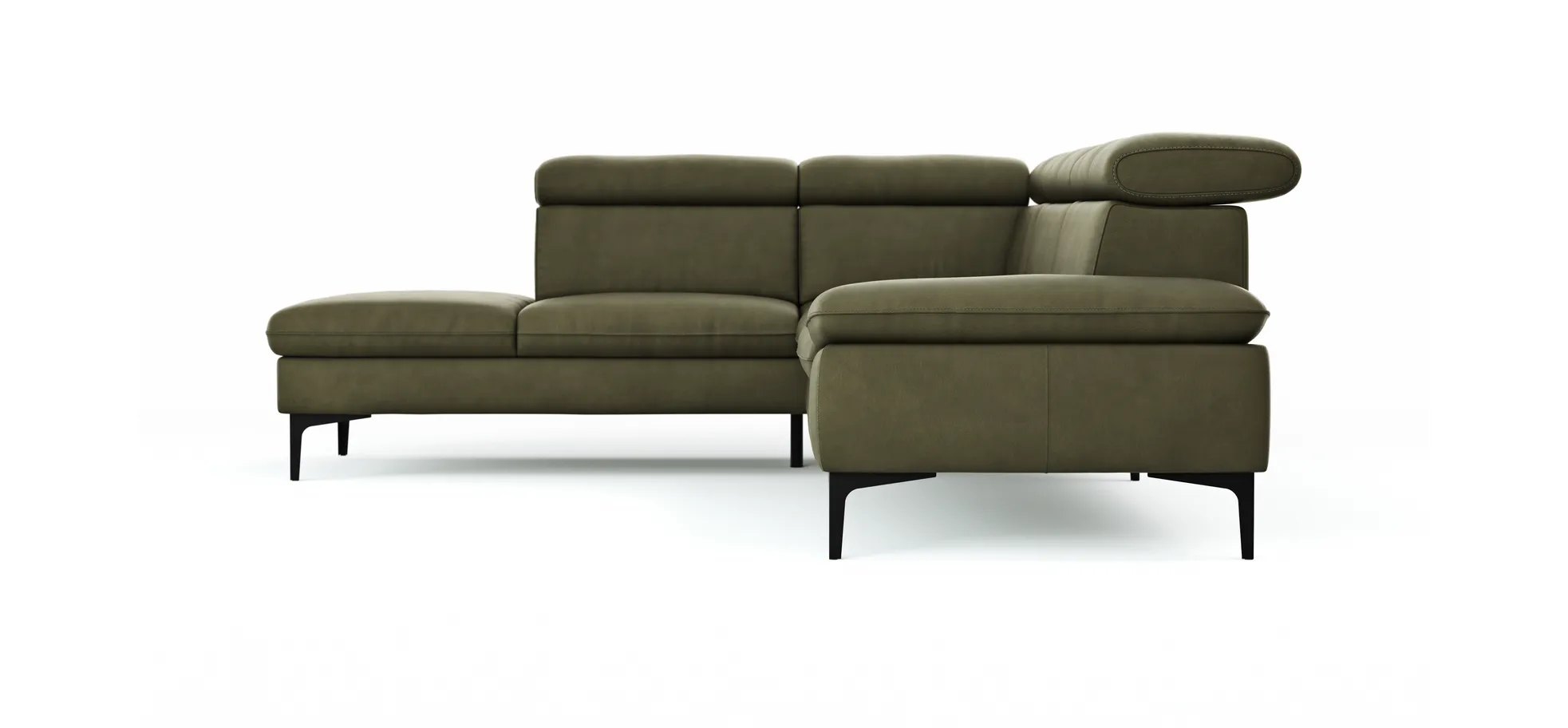 Ecksofa Felipa - Ecke links mit 2,5-Sitzer inkl. Kopfteil verstellbar, Leder, Olive