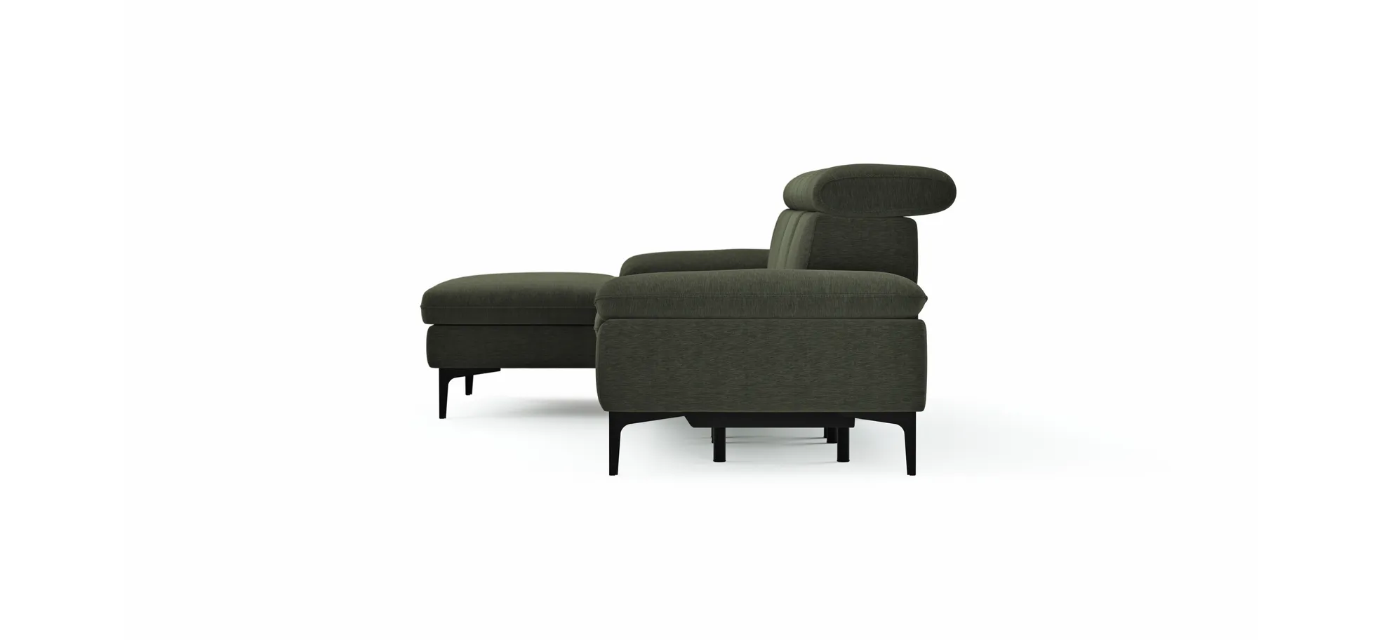 Ecksofa Felipa - Longchair links mit 2,5-Sitzer inkl. Armlehne verstellbar und Rückenlehne/Sitztiefe verstellbar (motorisch), Stoff, Dunkelgrün