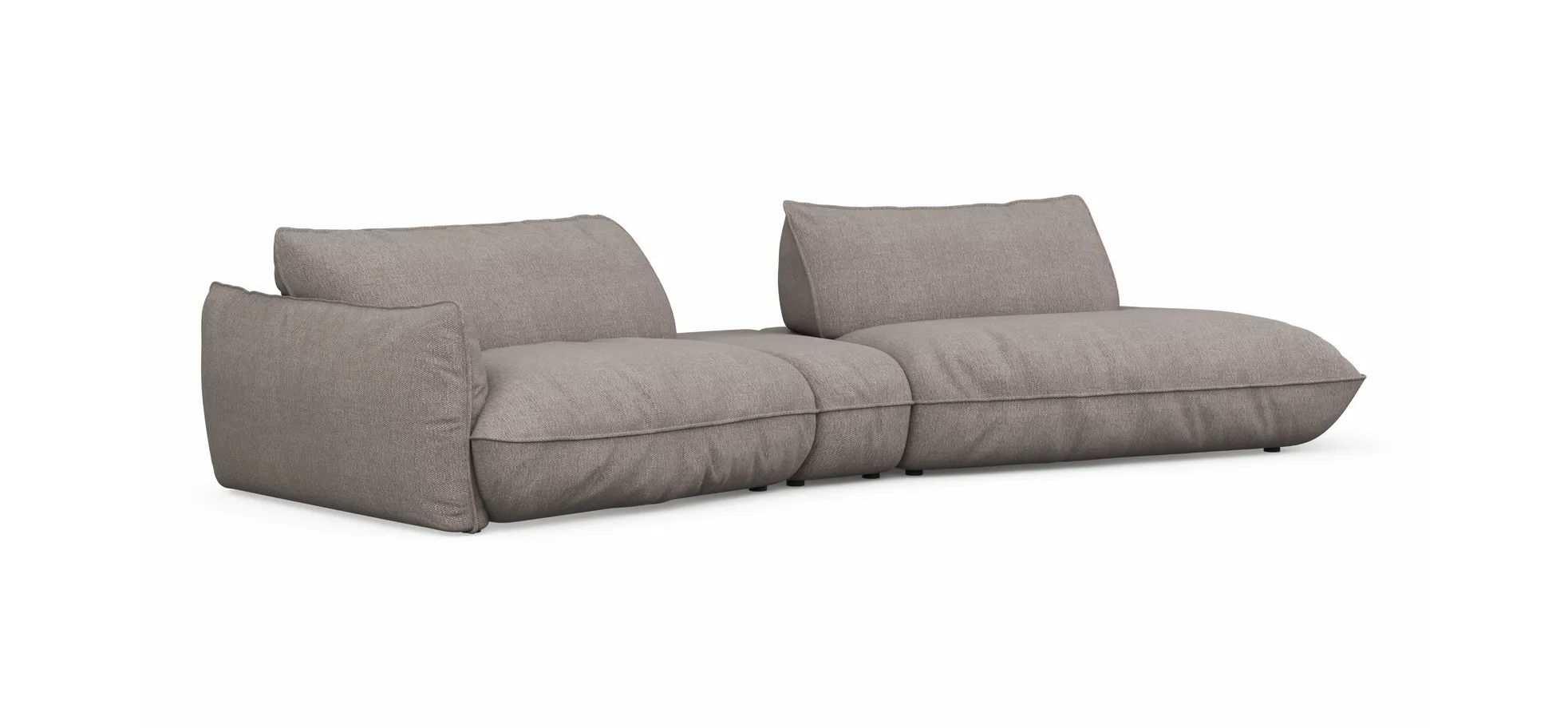 Trapezsofa Fluffy - 2-Sitzer mit Trapezelement und Abschlussteil inkl. Rückenlehne verstellbar, Stoff, Taupe