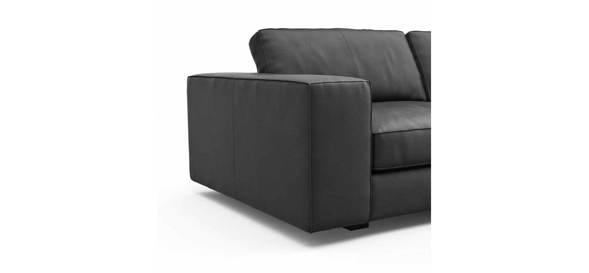 Sofa Aprino 1 - 3,5-Sitzer L, Dickleder, Schwarz, Armlehne Block breit
