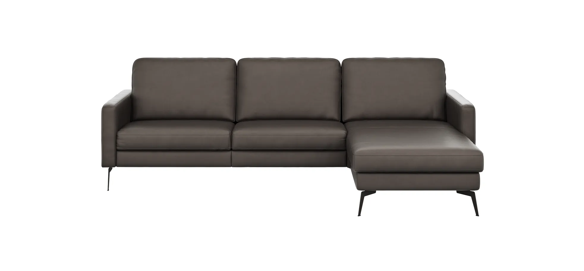 Ecksofa Enna - 3-Sitzer mit Longchair rechts, Armlehne A, Leder, Schwarz 130929