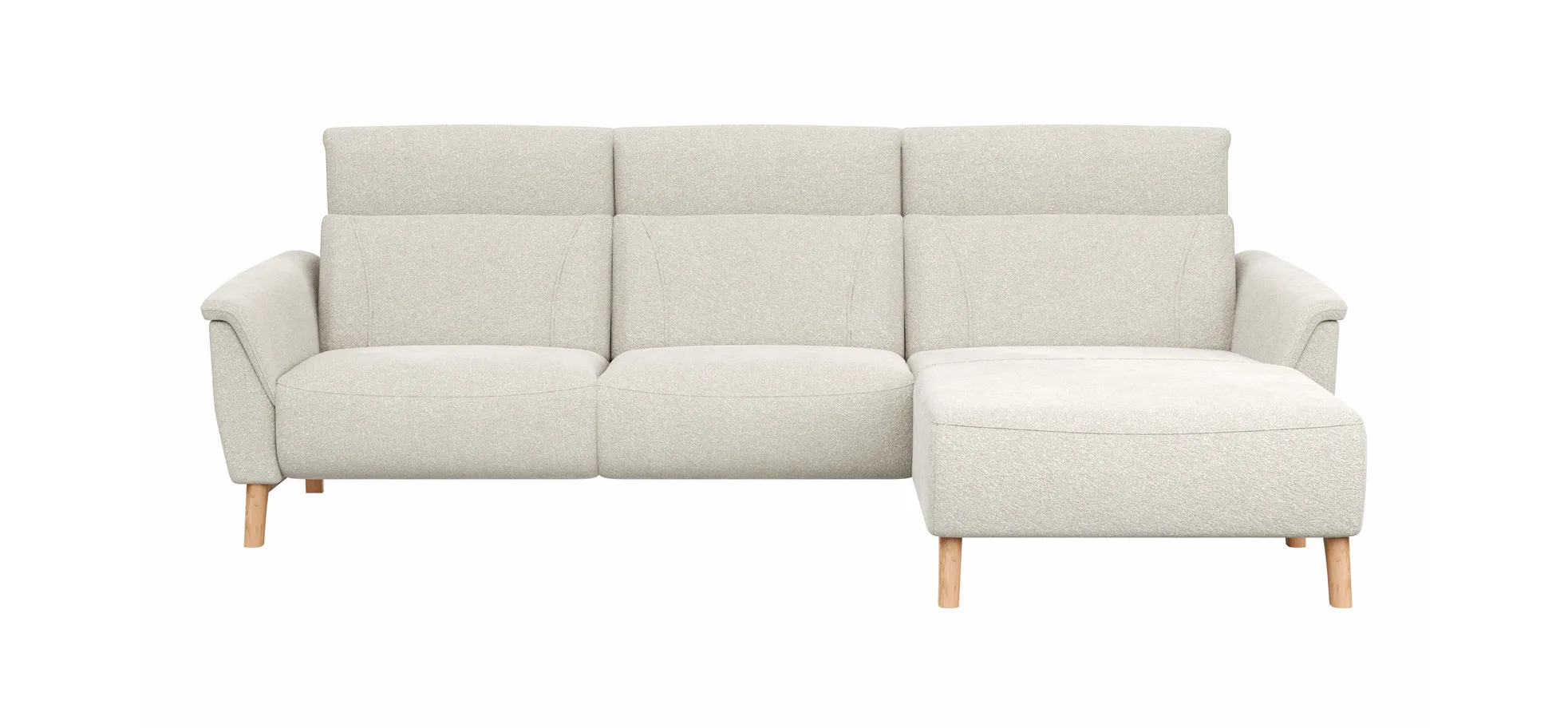 Ecksofa Nevin - 2-Sitzer mit Longchair rechts, inkl. Kopfpolsterverstellung, Stoff, Weiß 9150580
