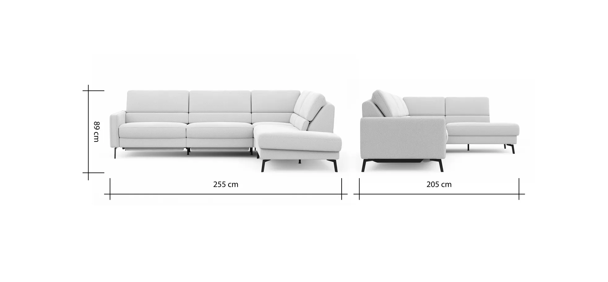 Ecksofa Valera - 3-Sitzer mit Ecke rechts inkl. Rückenlehne verstellbar und Relaxfunktion motorisch, Stoff, Natur