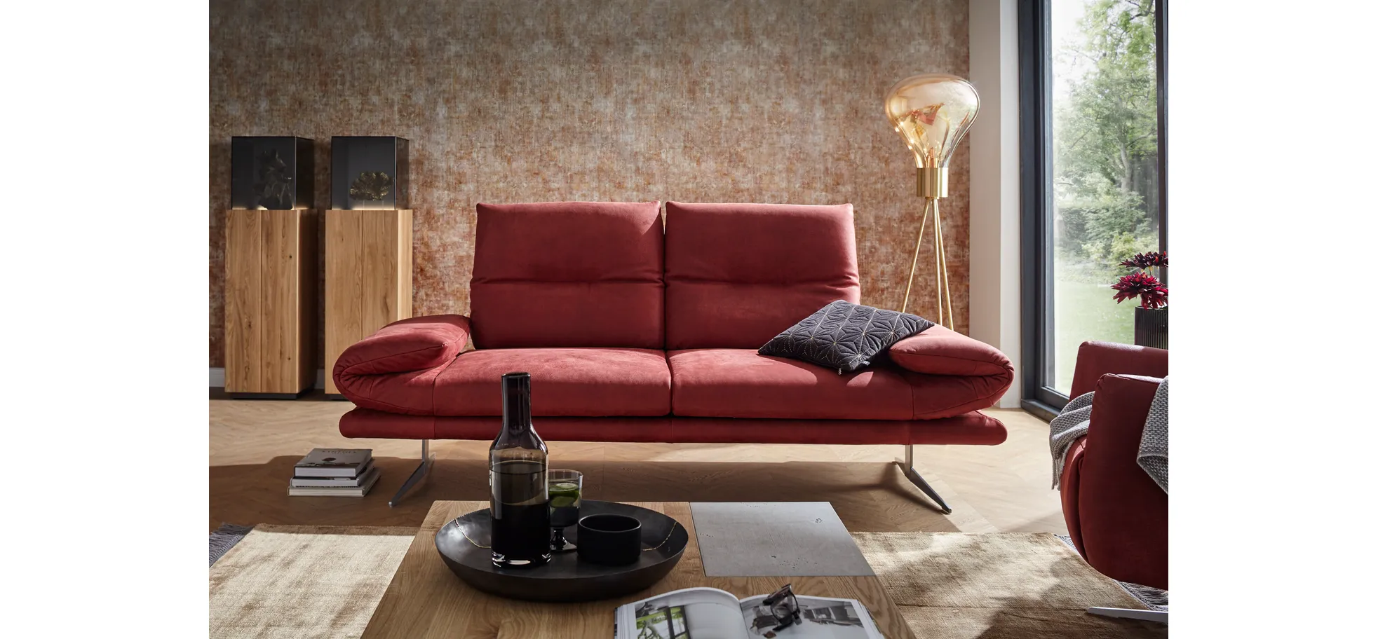 Sofa Lucero - 2,5-Sitzer inkl. Rückenlehne verstellbar, Leder, Weinrot