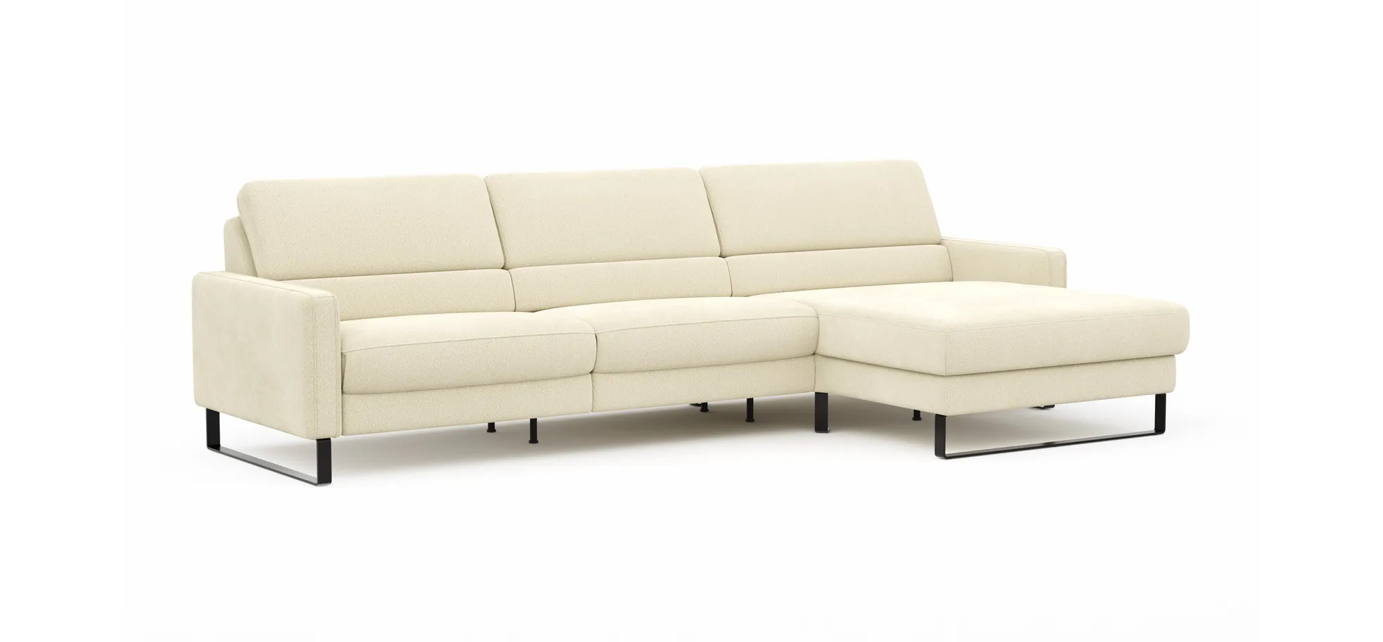 Ecksofa Valera - 3-Sitzer mit Longchair rechts inkl. Rückenlehne verstellbar, Stoff, Natur