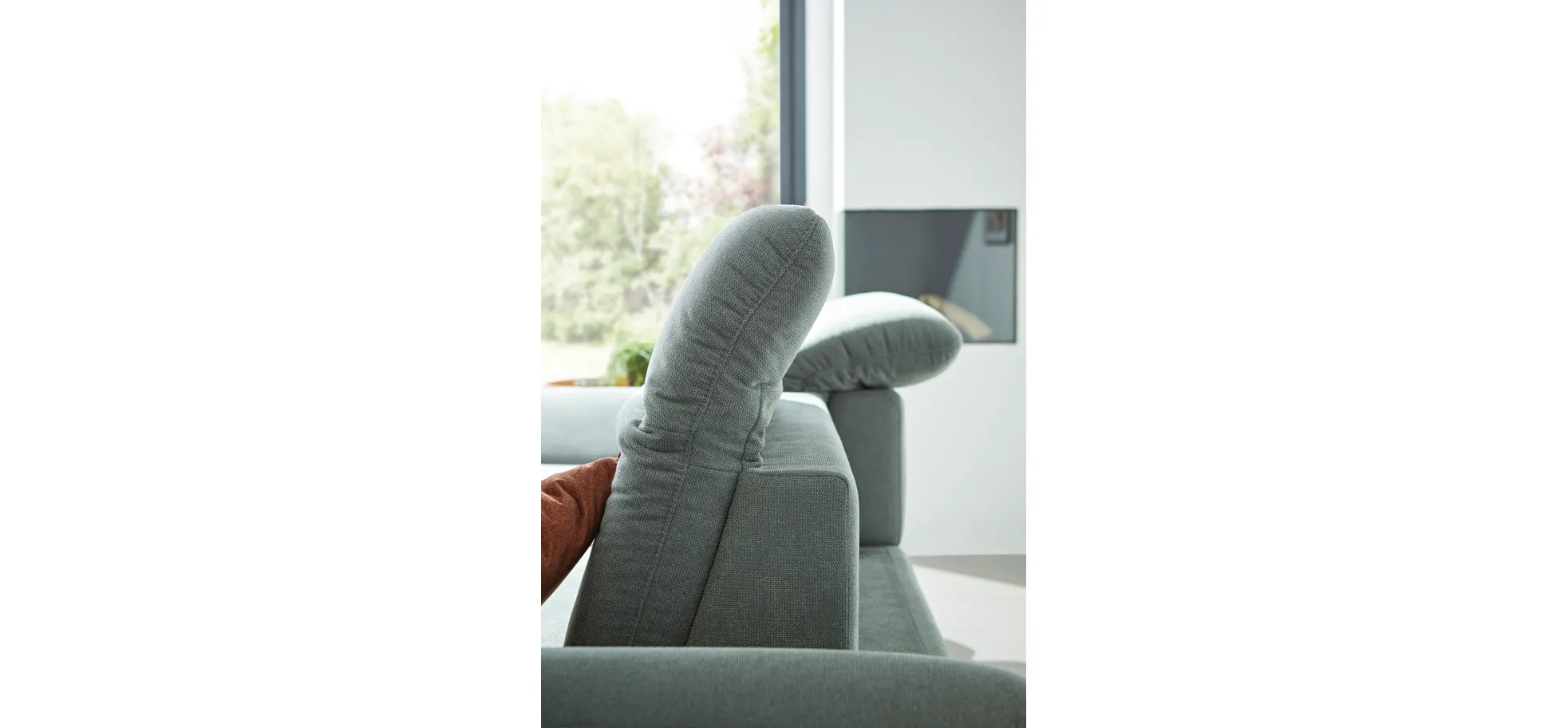 Ecksofa Alegria - Longchair links mit 1,5-Sitzer inkl. Kopfteil/ Armlehne/ Sitztiefe verstellbar, Stoff, Eisblau