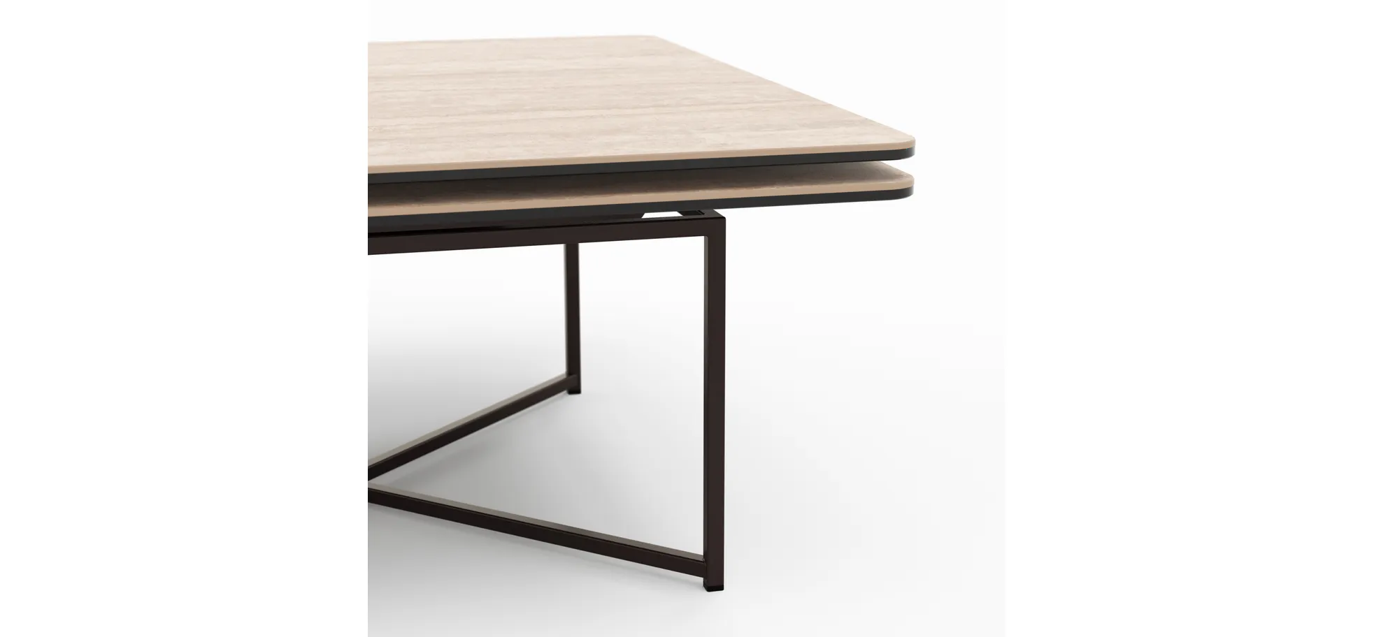 Couchtisch Cena - LB ca. 132x108 cm, Platten drehbar, Keramik, Travertin 