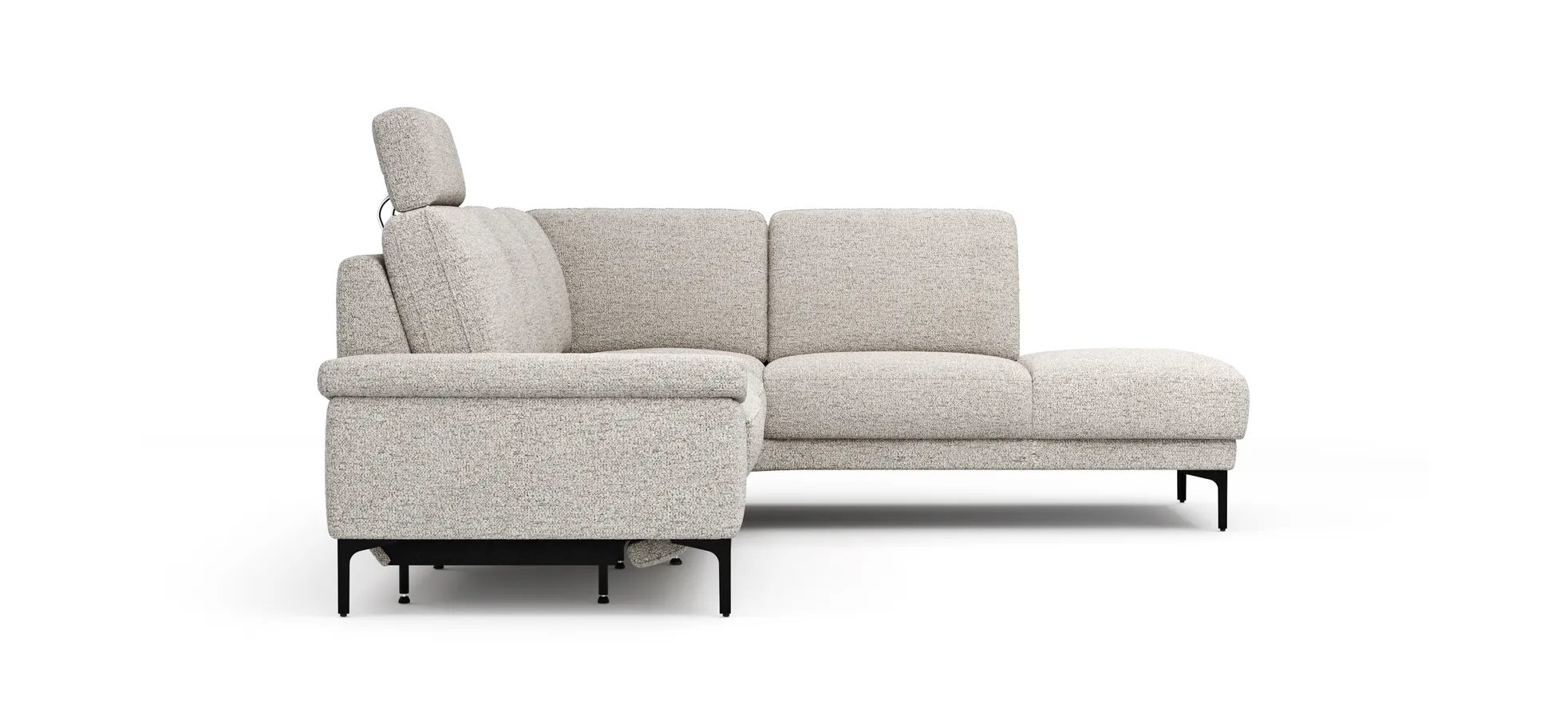 Ecksofa Matero - 2-Sitzer mit Ecke rechts inkl. Relaxfunktion motorisch und Sitzvorzug, Stoff, Hellgrau