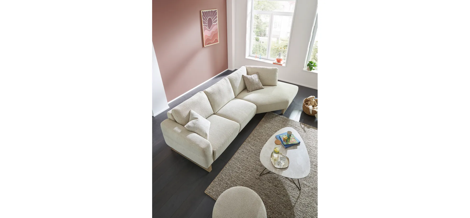 Couchtisch Oliva - LBH ca. 100x70x37 cm, HPL, Creme Natur