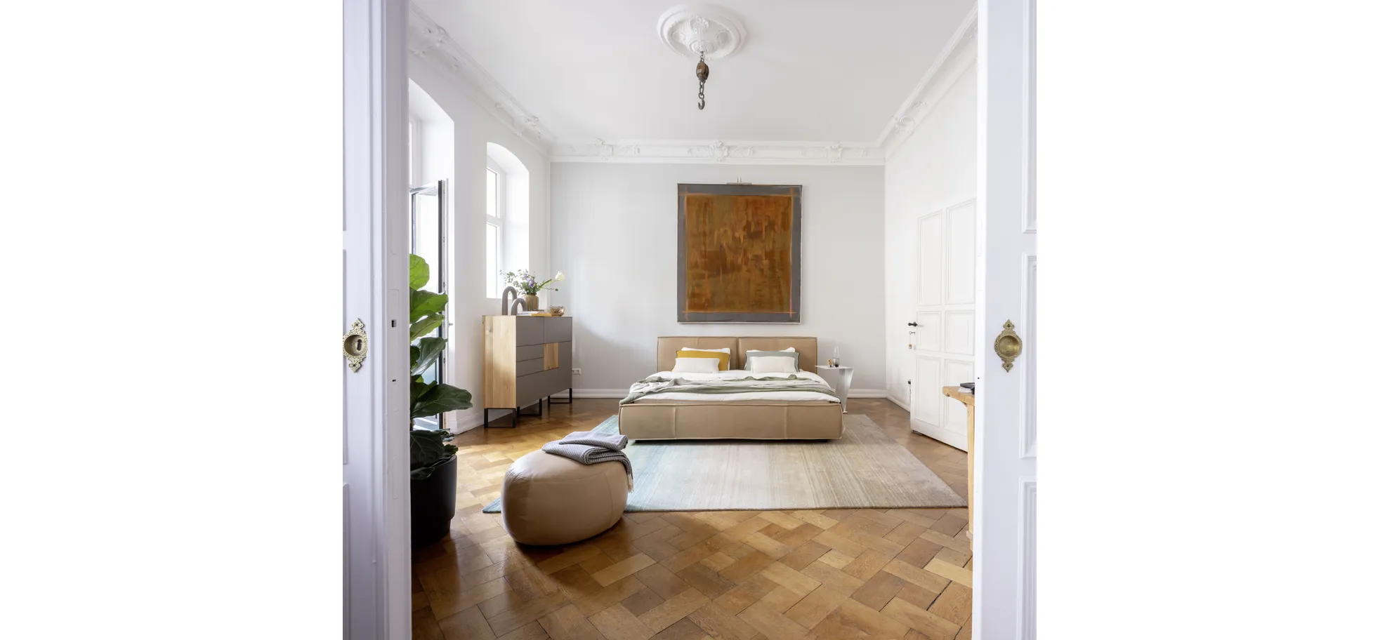 Bett Alvito - Liegefläche ca. 180x200 cm, Leder, Cappuccino