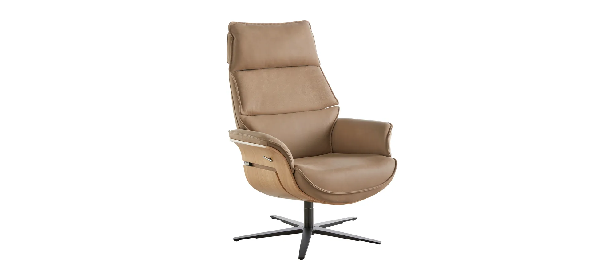 Relaxsessel Perano - Drehbar, Wildeiche hell, Leder, Beige 3028712