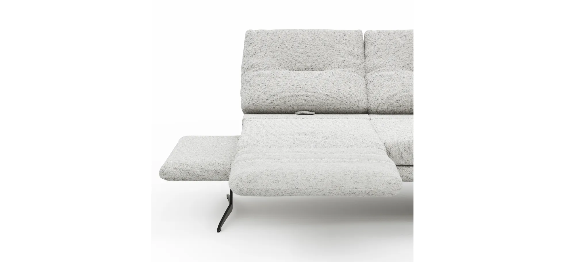 Ecksofa Lucero 2.0 - 2-Sitzer mit Longchair rechts inkl. Sitztiefenverstellung, Drehsitz und Sitztiefe verstellbar, Stoff, Offwhite