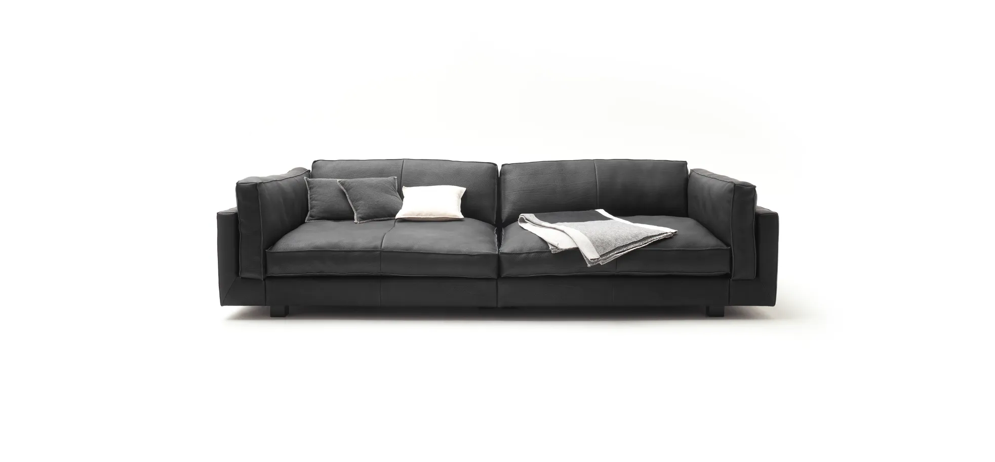 Sofa Aprino 3 - 4-Sitzer XXL, Dickleder, schwarz, Armlehne Kissen