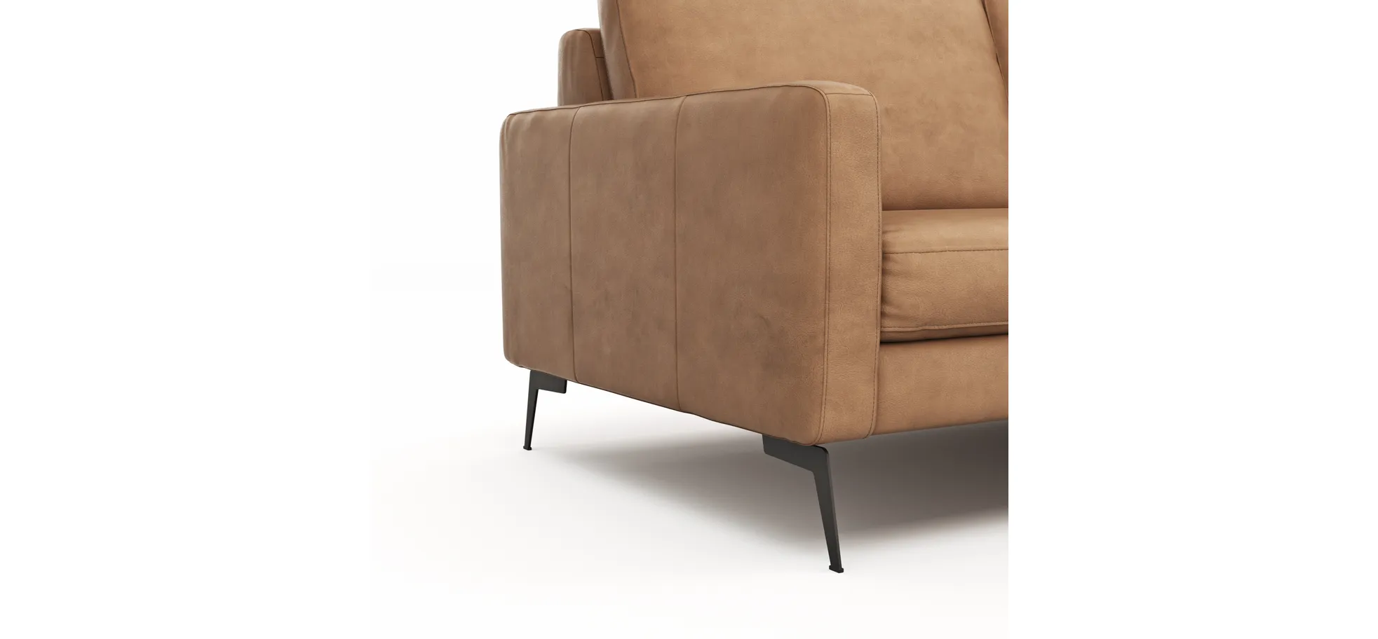 Ecksofa Enna - 3-Sitzer mit Longchair rechts, Armlehne A, Leder, Cognac