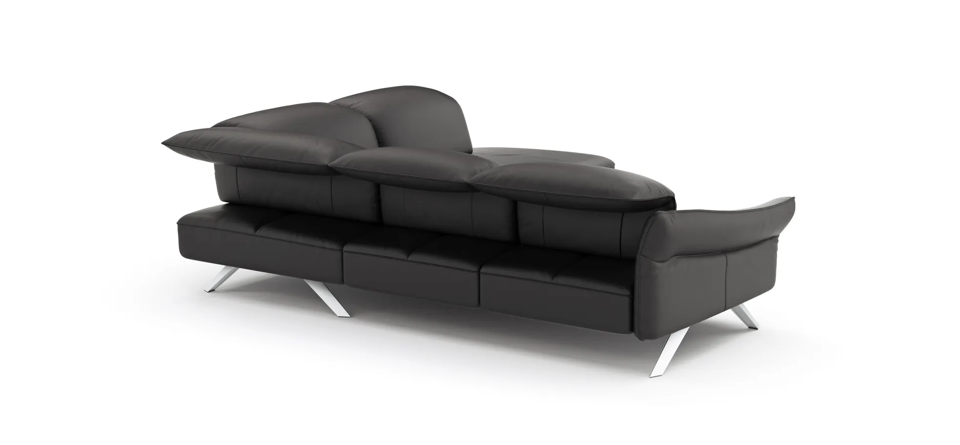 Ecksofa Bormio - 2,5-Sitzer und Ecke rechts, Kopfteilverstellung, Leder, Schwarz