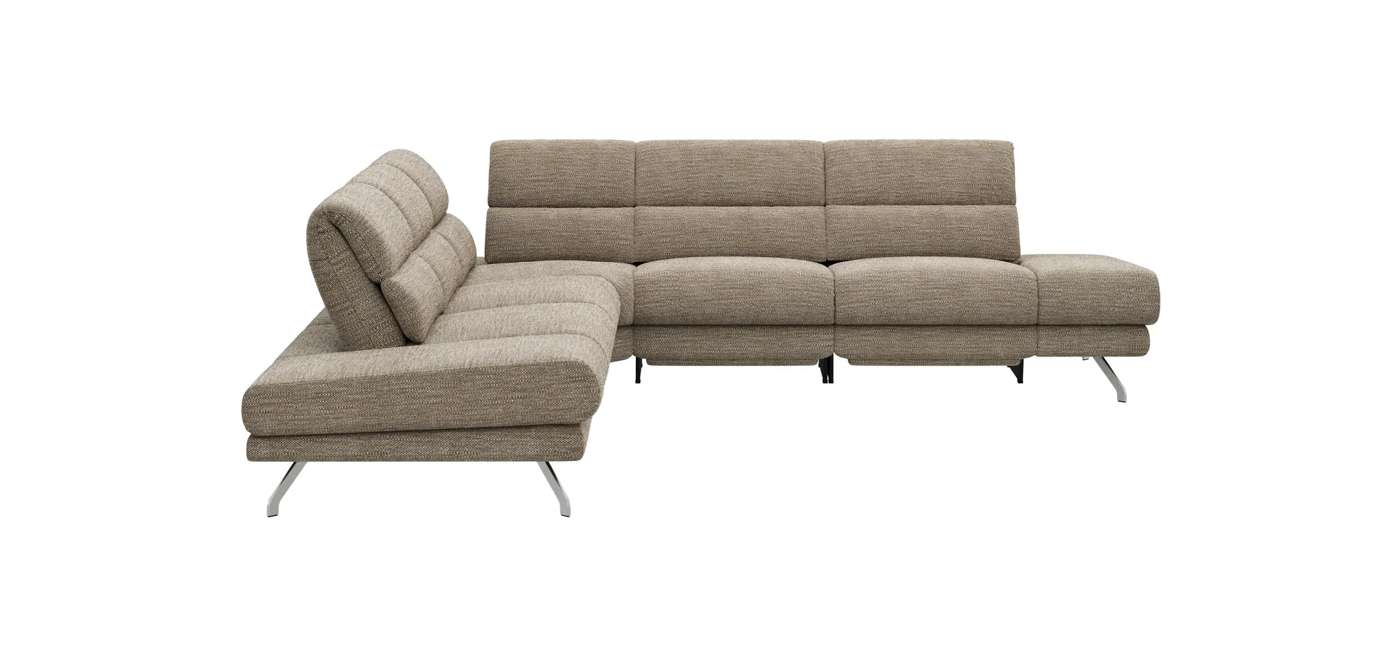 Ecksofa San Fernando - 2-Sitzer mit Ecke rechts, Armlehne verstellbar, Rückenlehne/Sitztiefe verstellbar, Relaxfunktion motorisch, Stoff, Latte