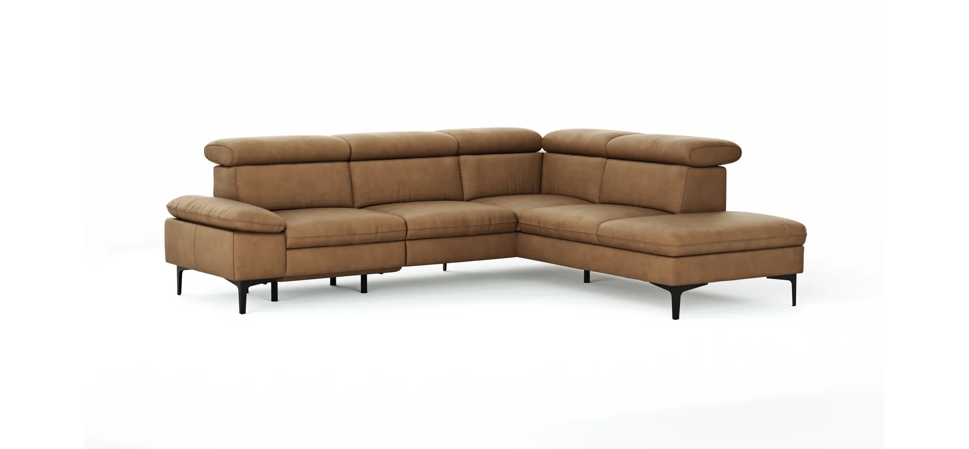 Ecksofa Felipa - 2,5-Sitzer mit Ecke rechts inkl. Armlehne verstellbar und Rückenlehne/Sitztiefe verstellbar (motorisch), Leder, Cognac