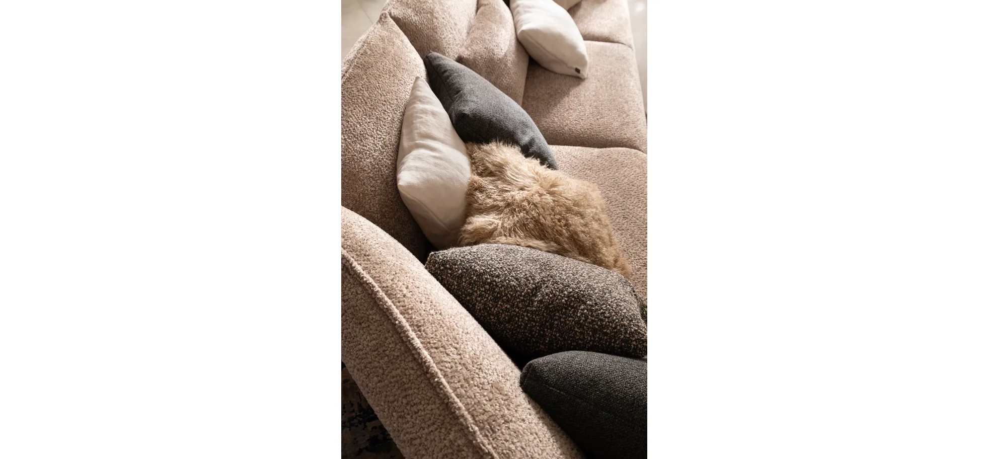 Trapezsofa Motone - Ecke links mit 2-Sitzer, Stoff, Beige