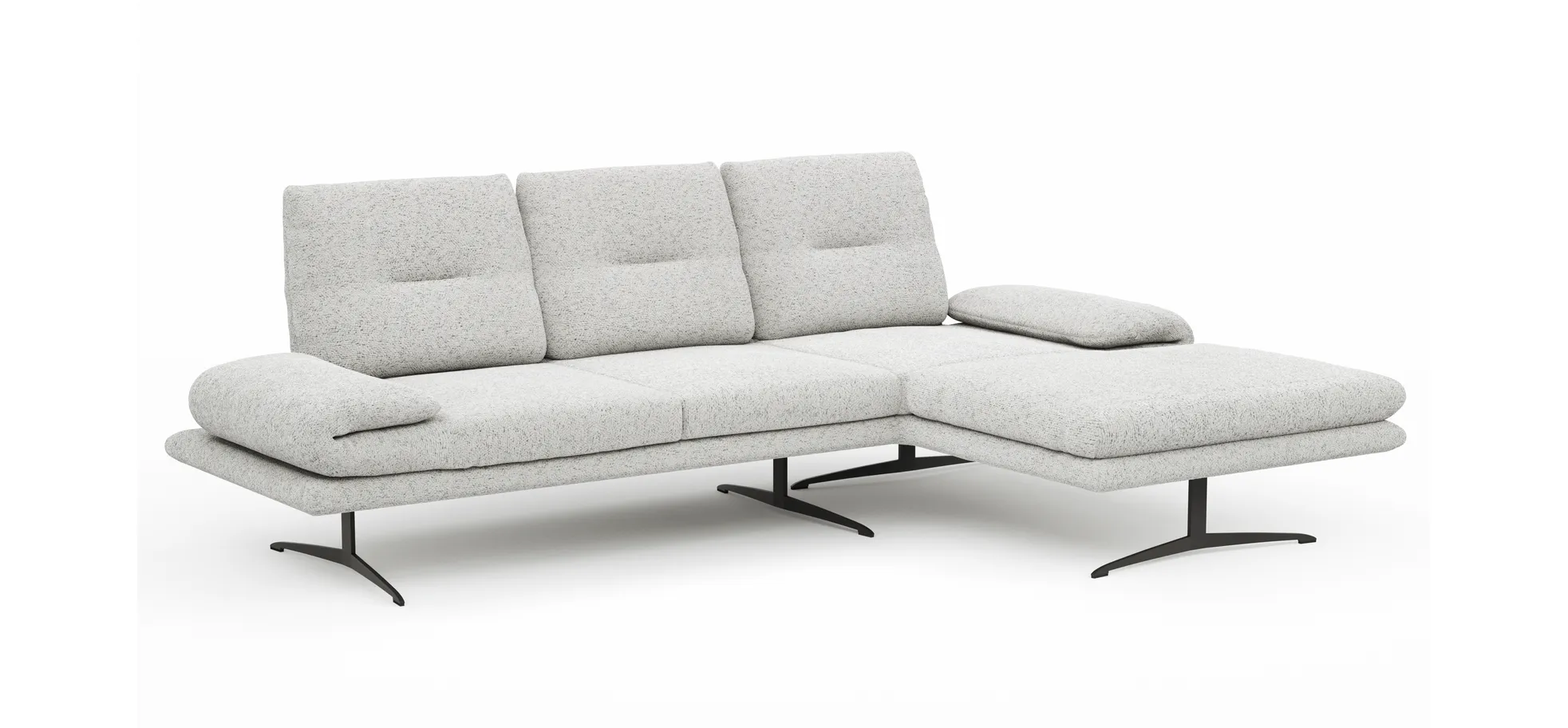 Ecksofa Lucero 2.0 - 2-Sitzer mit Longchair rechts inkl. Sitztiefenverstellung, Drehsitz und Sitztiefe verstellbar, Stoff, Offwhite