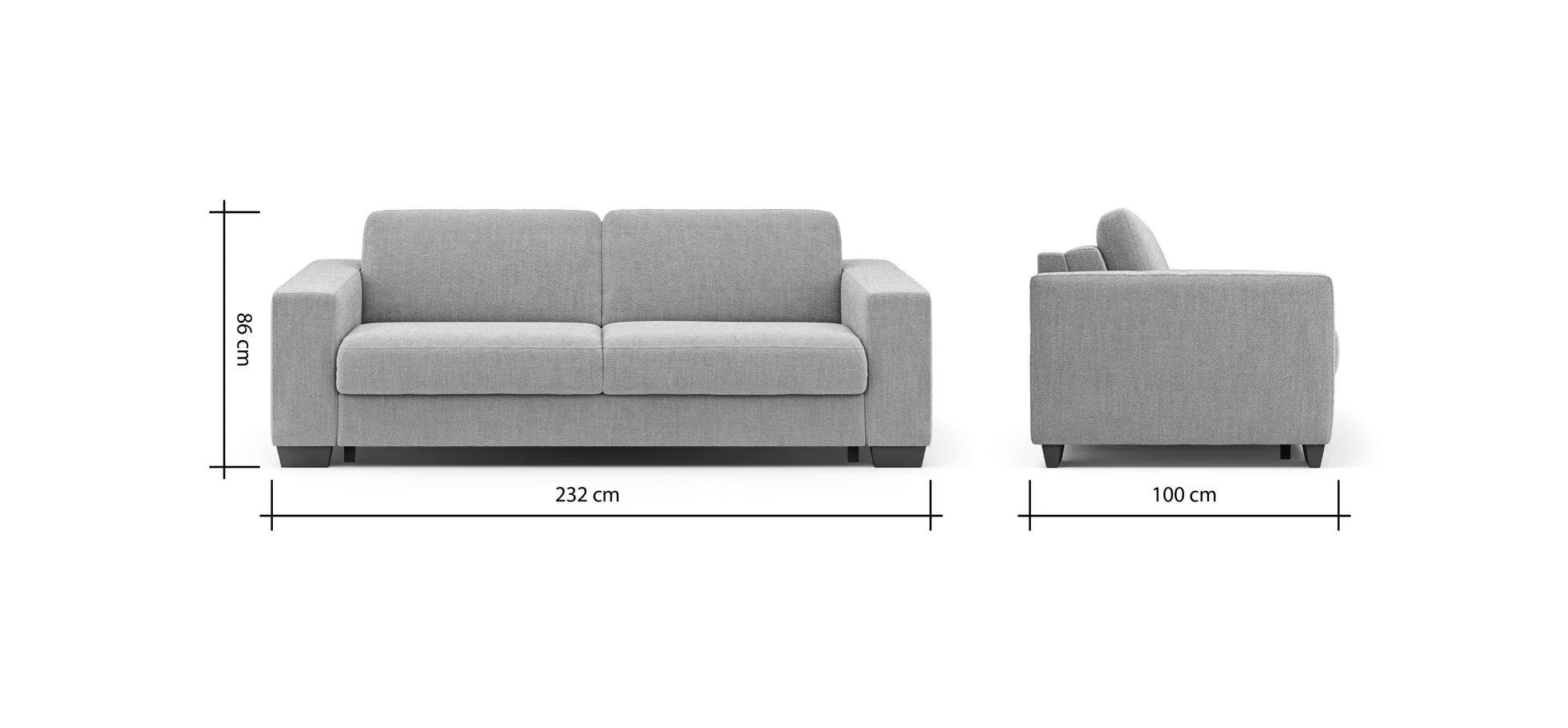 Sofa Nuoro - 3-Sitzer inkl. Schlaffunktion, Stoff, Grau