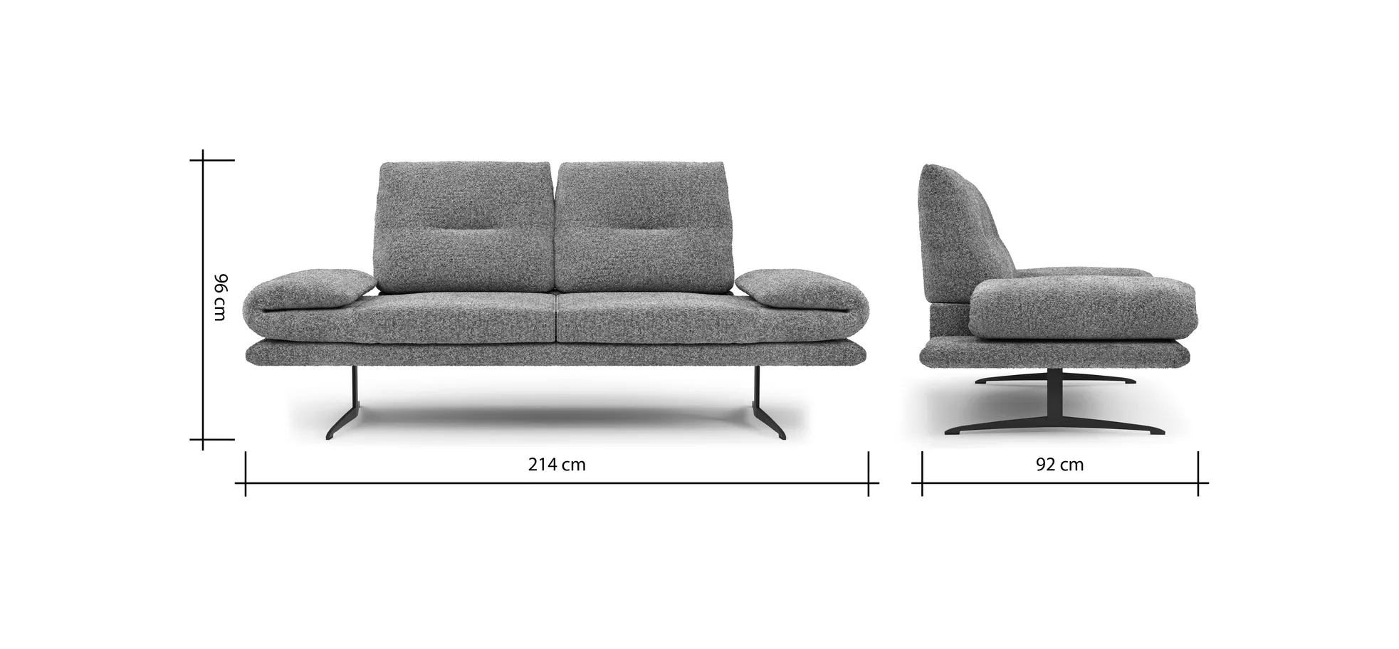 Sofa Lucero 2.0 - 2-Sitzer inkl. Drehsitz, Rollout-Armlehne und Sitztiefe verstellbar, Stoff, Cognac