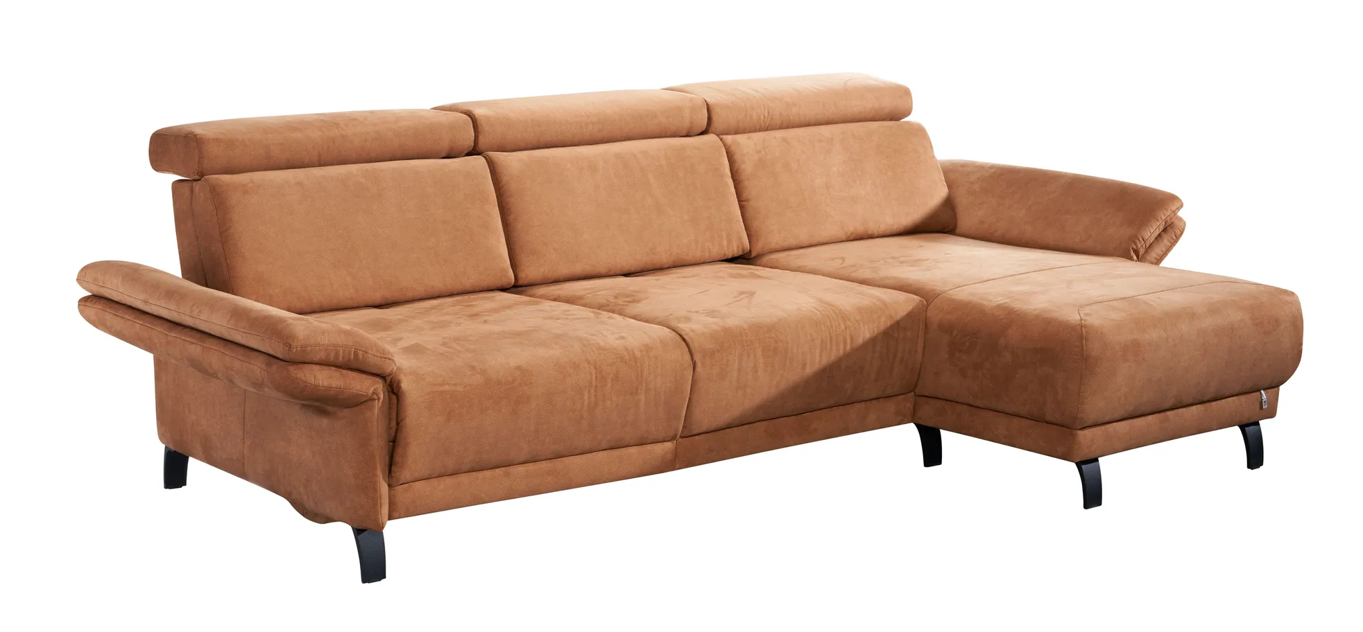Ecksofa - 2-Sitzer mit Longchair rechts, Sitztiefe verstellbar, Stoff, Tabakbraun