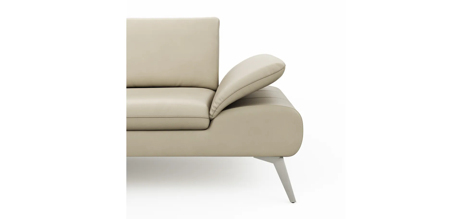 Ecksofa Collina - Longchair links, 2,5-Sitzer, inklusive Kopfstütze, Leder, Ecru