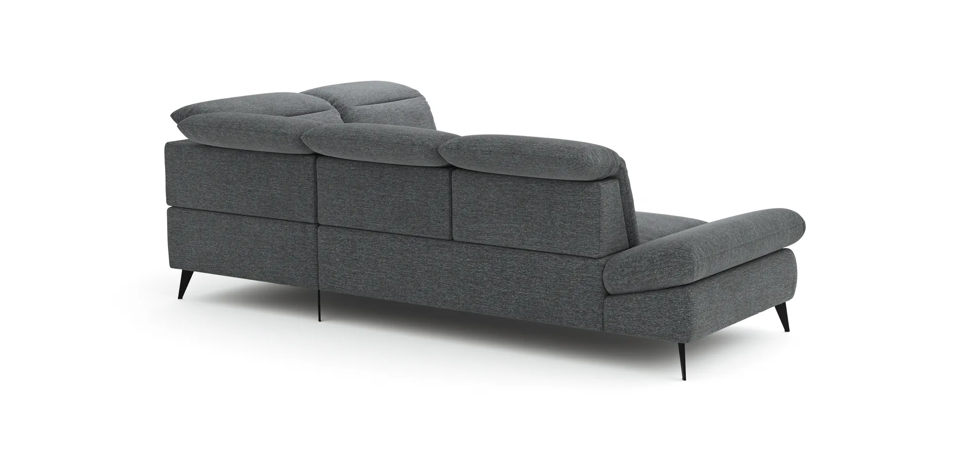 Ecksofa Alegria - 2,5-Sitzer mit Ecke rechts inkl. Kopfteil/ Armlehne/ Sitztiefe verstellbar, Stoff, Graublau
