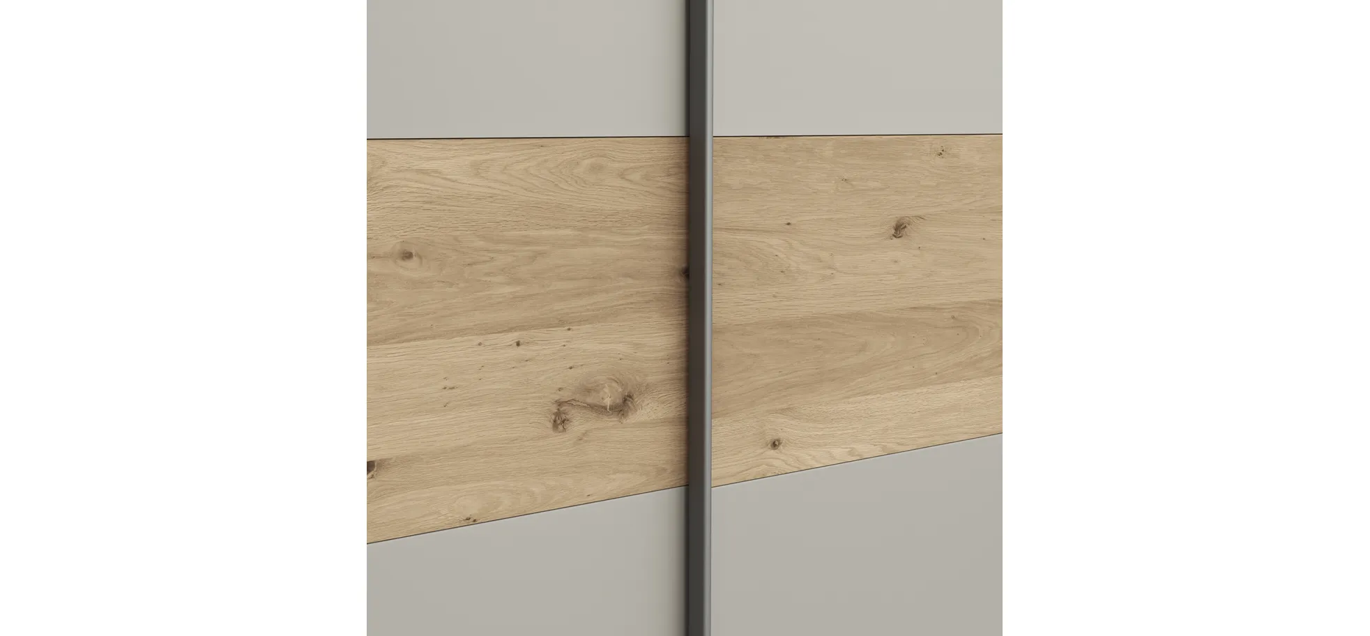 Schwebetürenschrank Viana - B ca. 218 cm, Furnier, Balkeneiche, Hellgrau